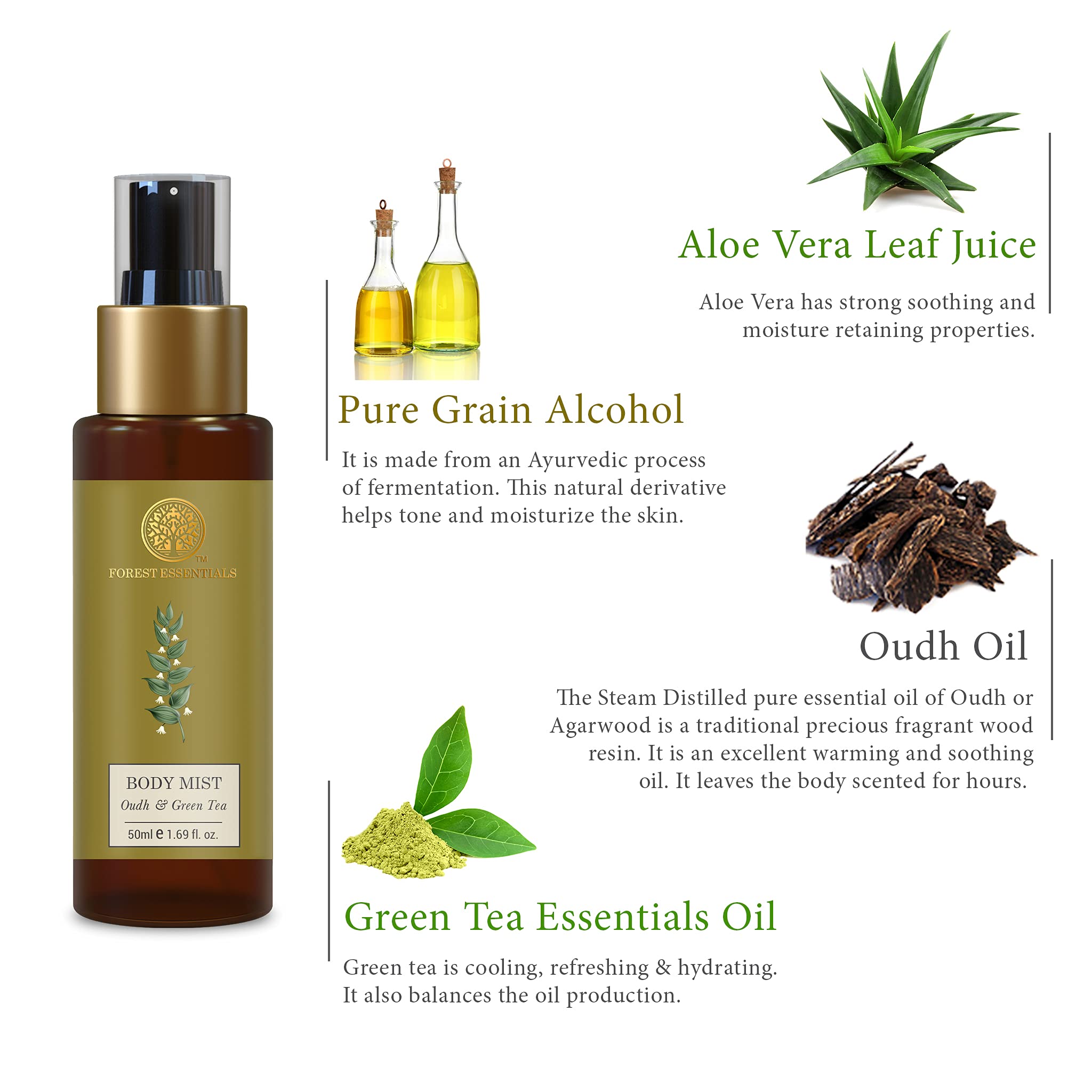 Forest Essentials Body Mist Oudh & Green Tea – view 3
