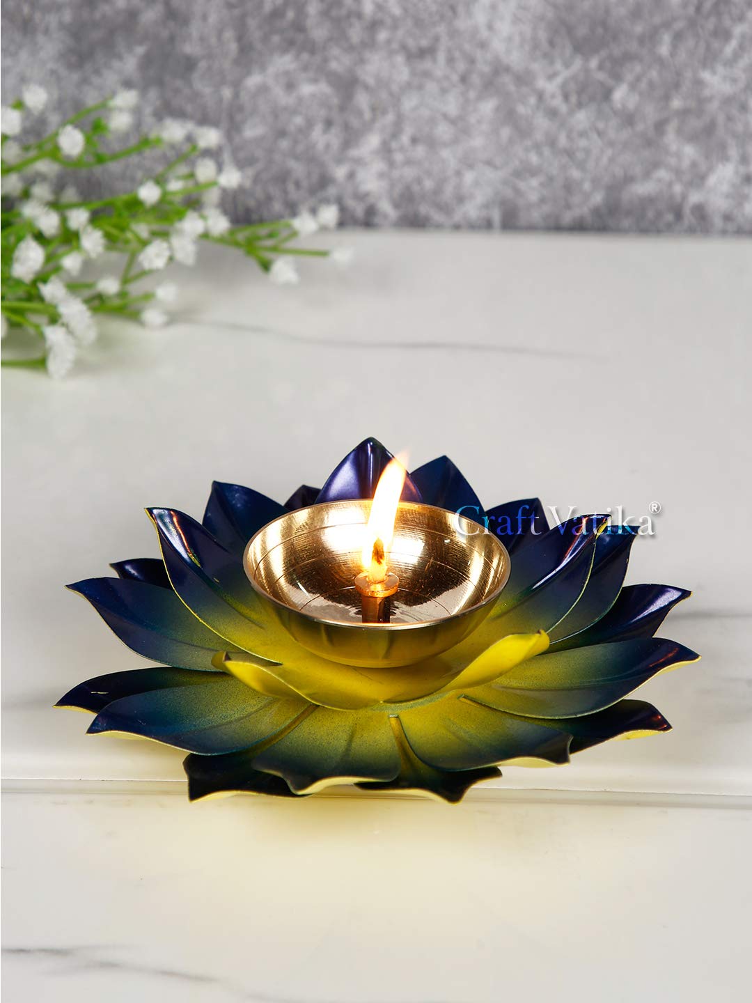 Collectible India Diya for Puja Home Decoration Item Gift, Lotus Brass Diyas Oil Lamp Pooja, Diwali Gifts (Set of 2) – view 4