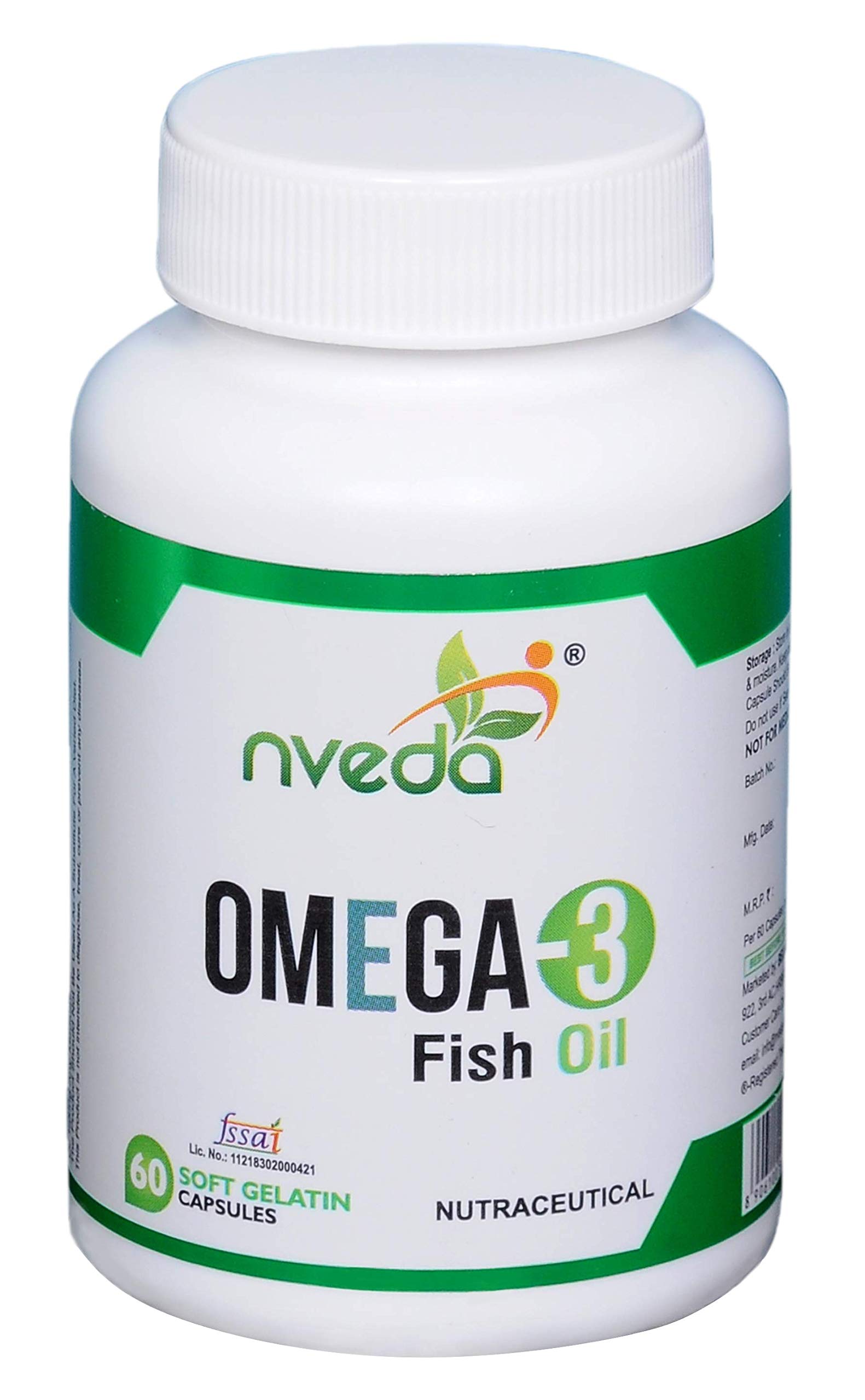 Nveda Omega 3 Fish Oil 1000mg with 180mg EPA & 120mg DHA | Supports Heart, Brain, Eye & Joint Health | Omega-3 Fatty Acid Supplement for Men & Women | 60 Capsules