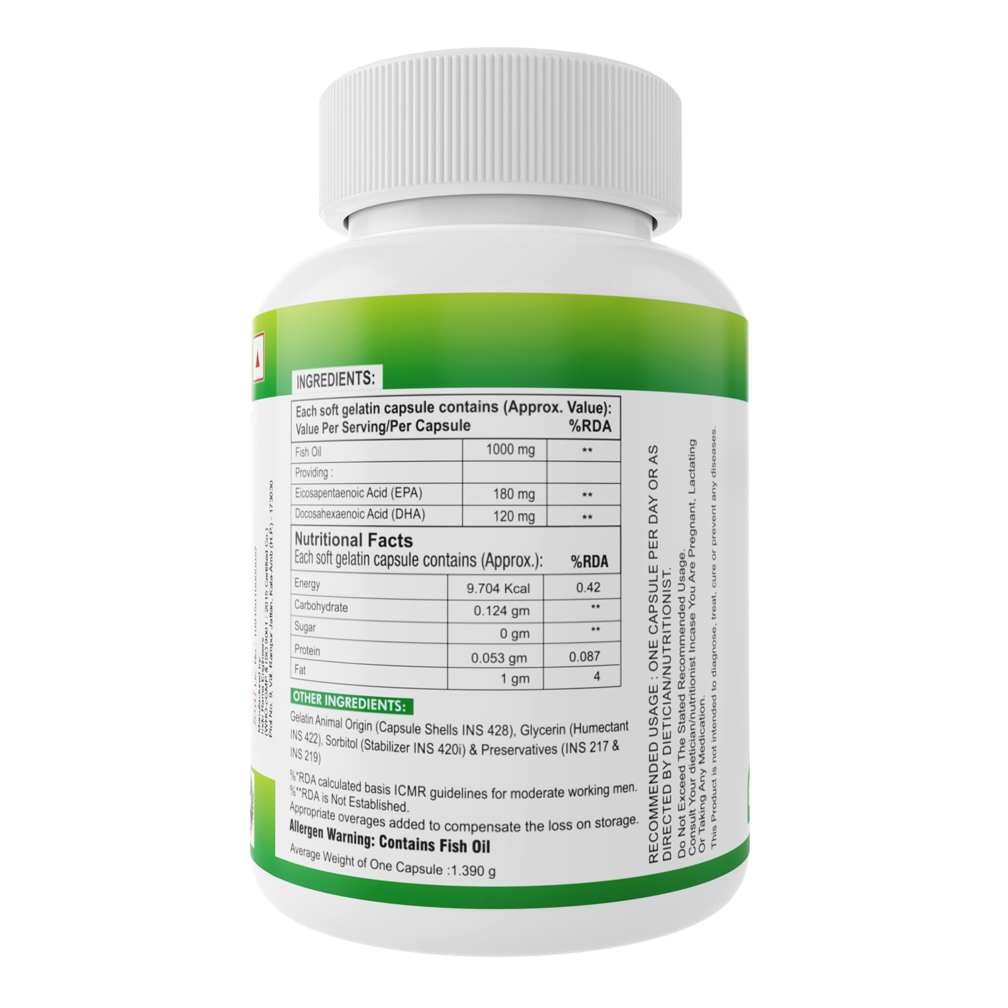 Nveda Omega 3 Fish Oil 1000mg with 180mg EPA & 120mg DHA – view 5