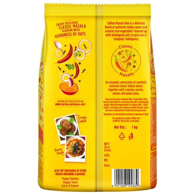 Saffola Masala Oats - Classic Masala, Fibre Rich, Healthy Snack, 500 g – view 2