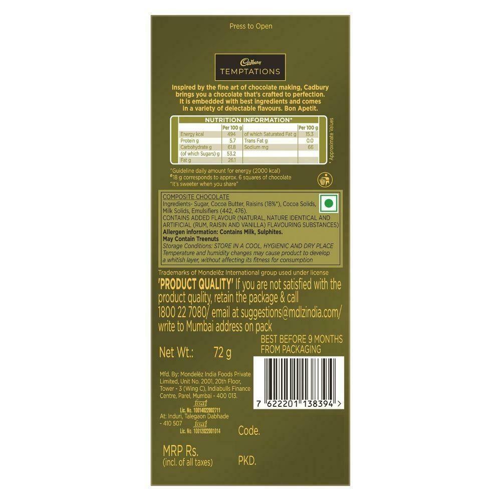 Cadbury Temptations Rum and Raisins Chocolate 72 G – view 2