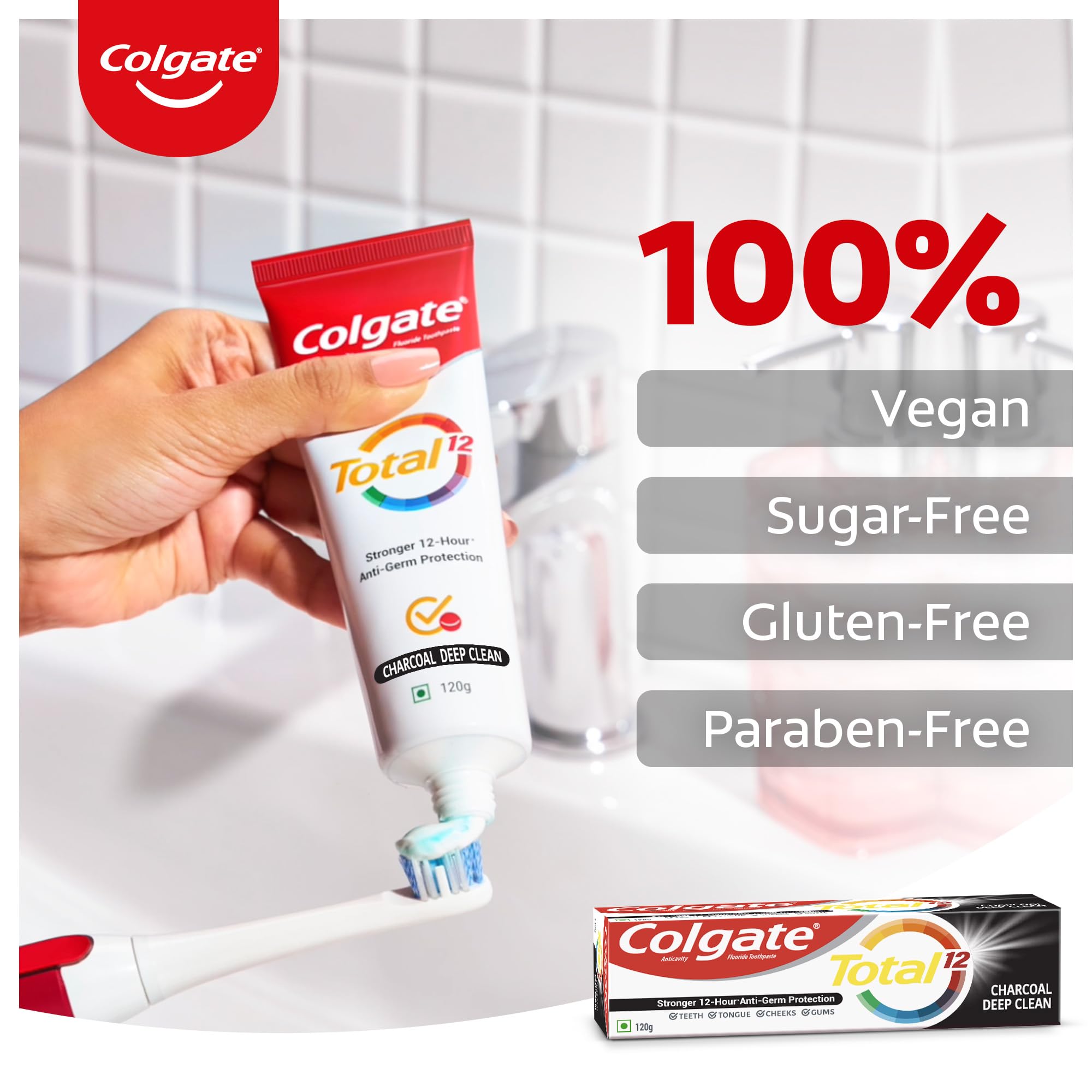 Colgate Total Whole Mouth Health, Antibacterial Toothpaste, 120g, (Charcoal Deep Clean), World's No. 1* Germ-fighting Toothpaste – view 5