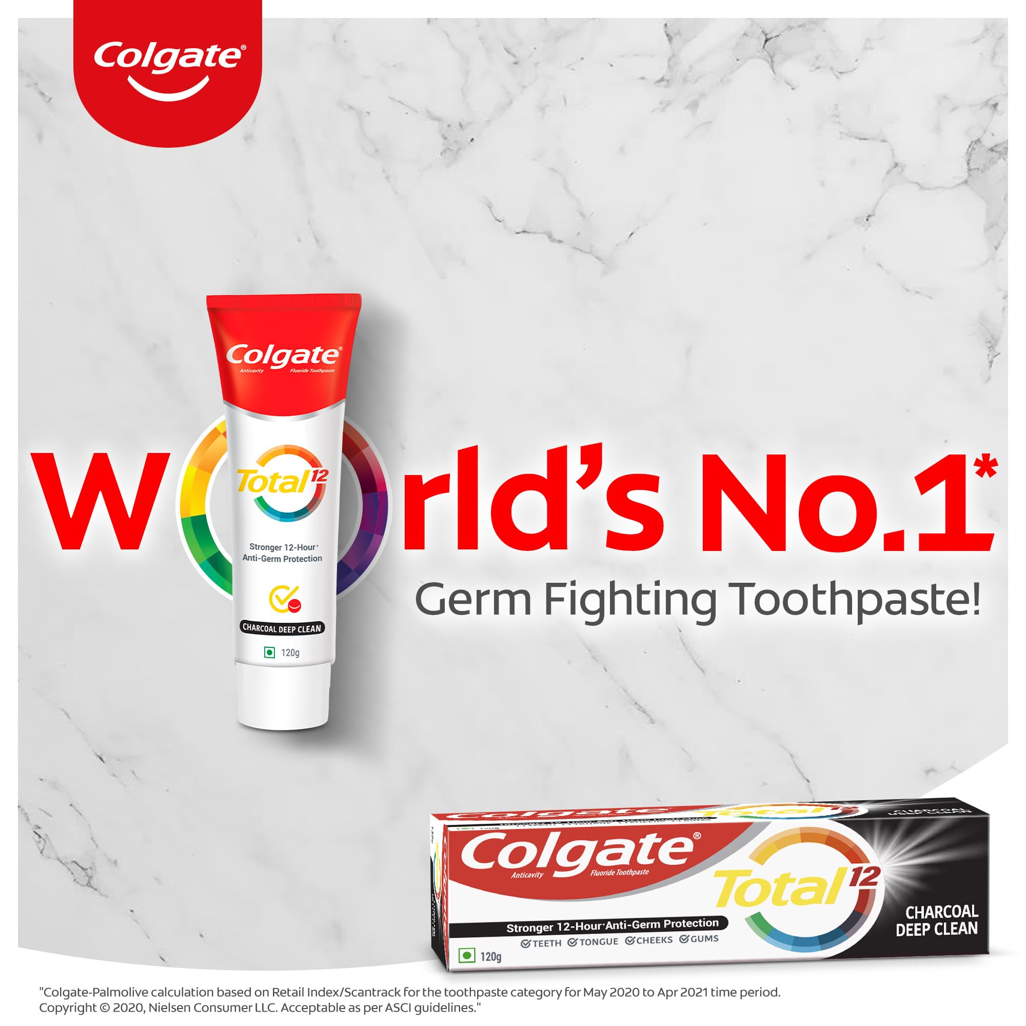 Colgate Total Whole Mouth Health, Antibacterial Toothpaste, 120g, (Charcoal Deep Clean), World's No. 1* Germ-fighting Toothpaste – view 7