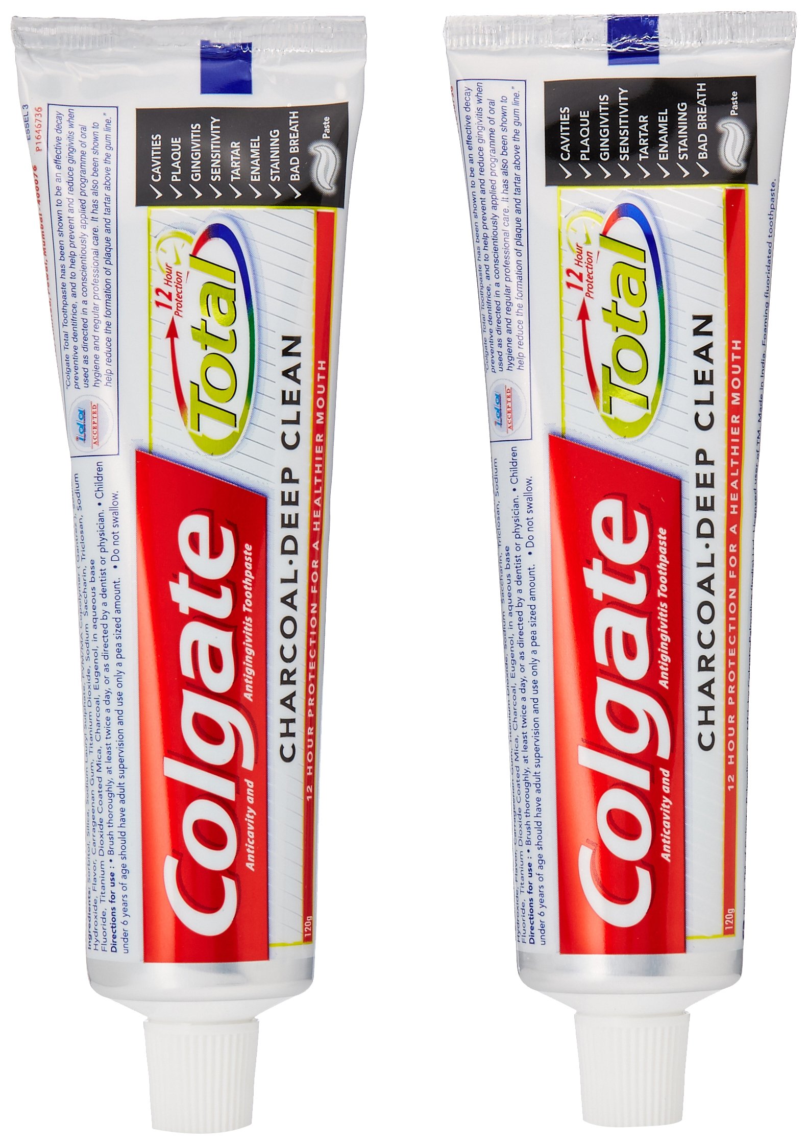 Twin pack of Colgate Total Charcoal toothpaste tubes