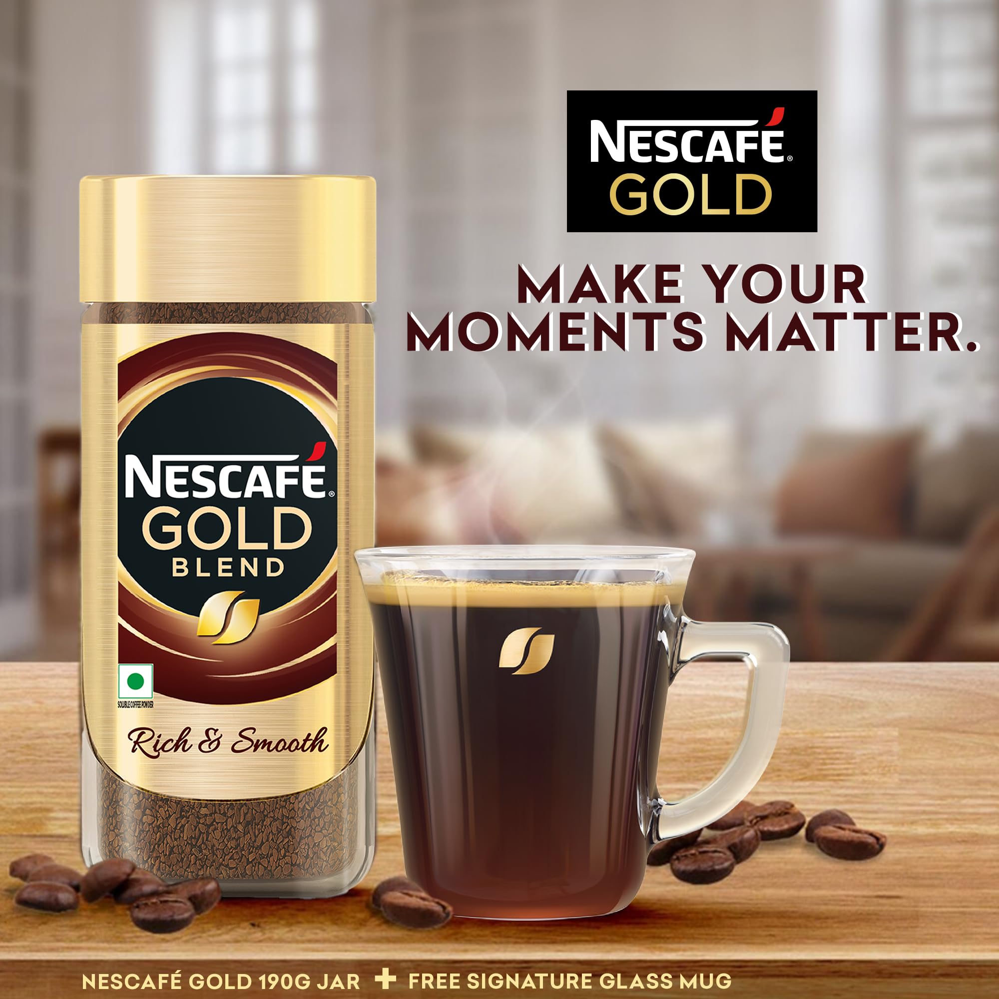 Nescafe Gold Blend Instant Coffee Powder 190 g, Limited Edition Pack with Free Signature Glass Coffee Mug, Rich Aroma & Smooth Taste, Arabica and Robusta Coffee Beans – view 3
