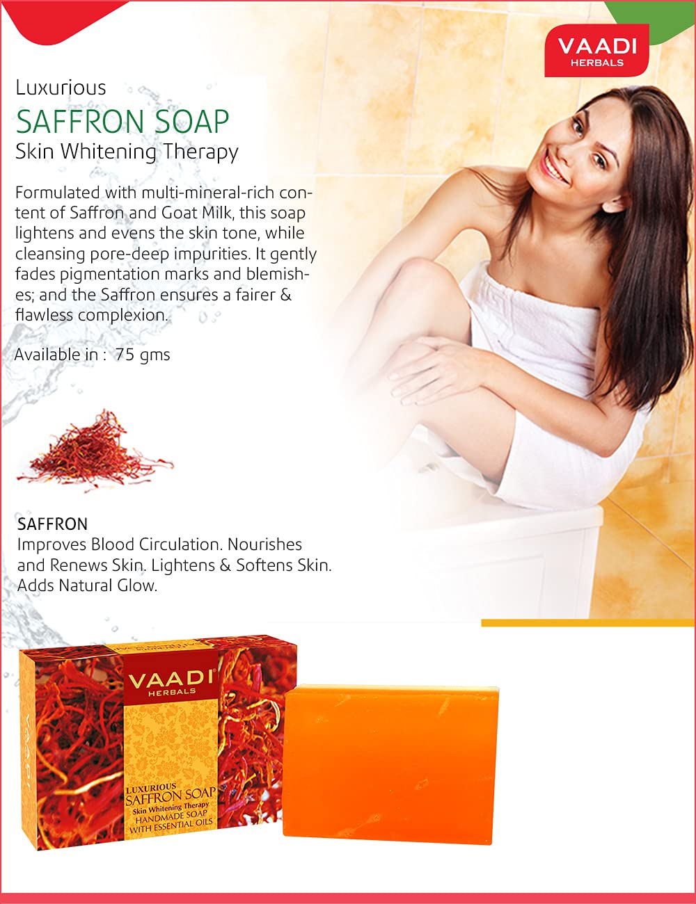 Vaadi Herbals Super Value Luxurious Saffron Skin Whitening Therapy Soap, 75g (Pack Of 6) – view 6