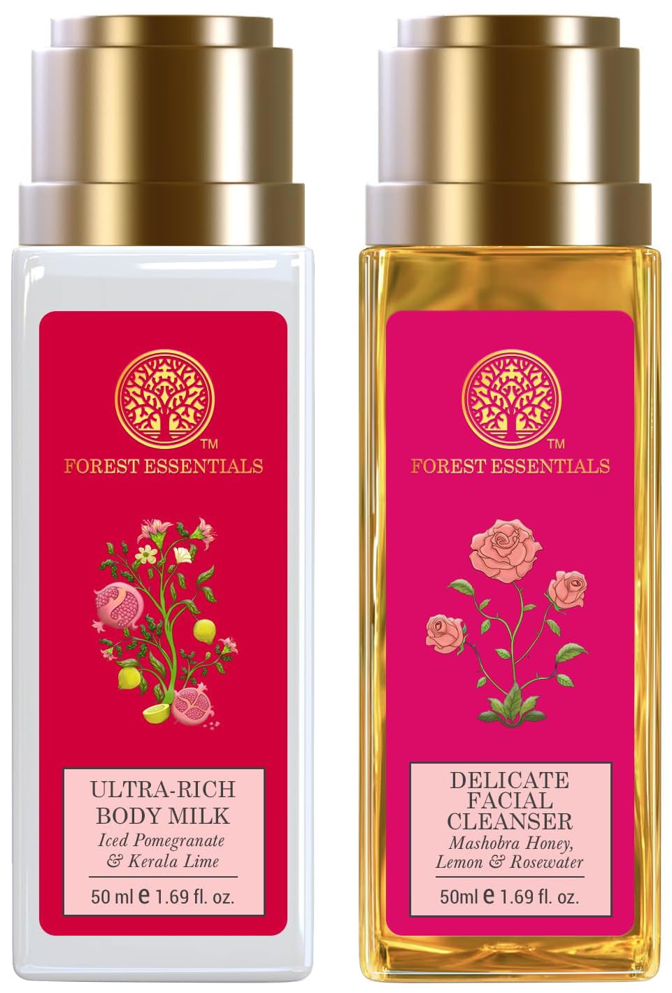 Travel size Forest Essentials body milk and delicate facial cleanser combo