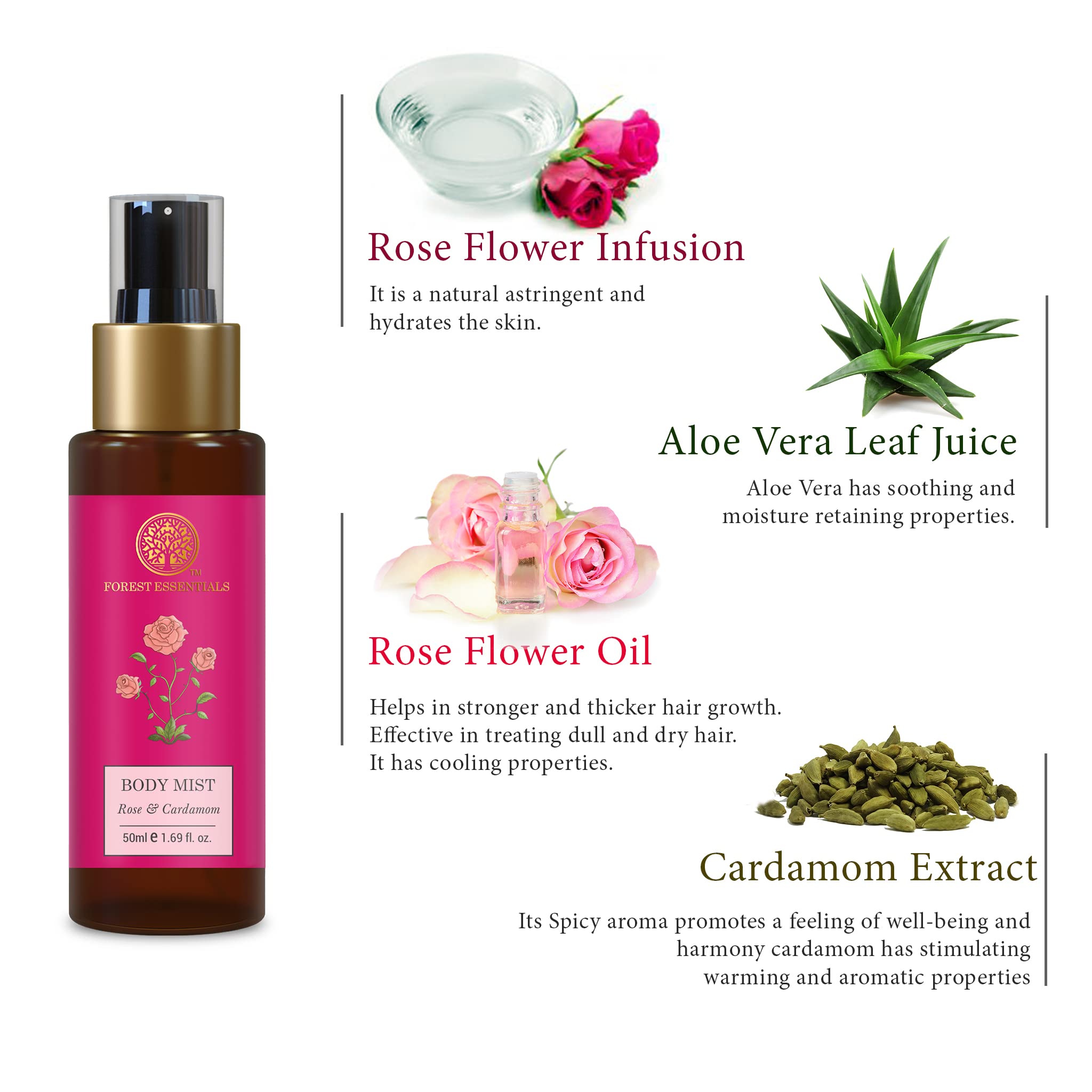 Forest Essentials Travel Size Body Mist Rose & Cardamom – view 3
