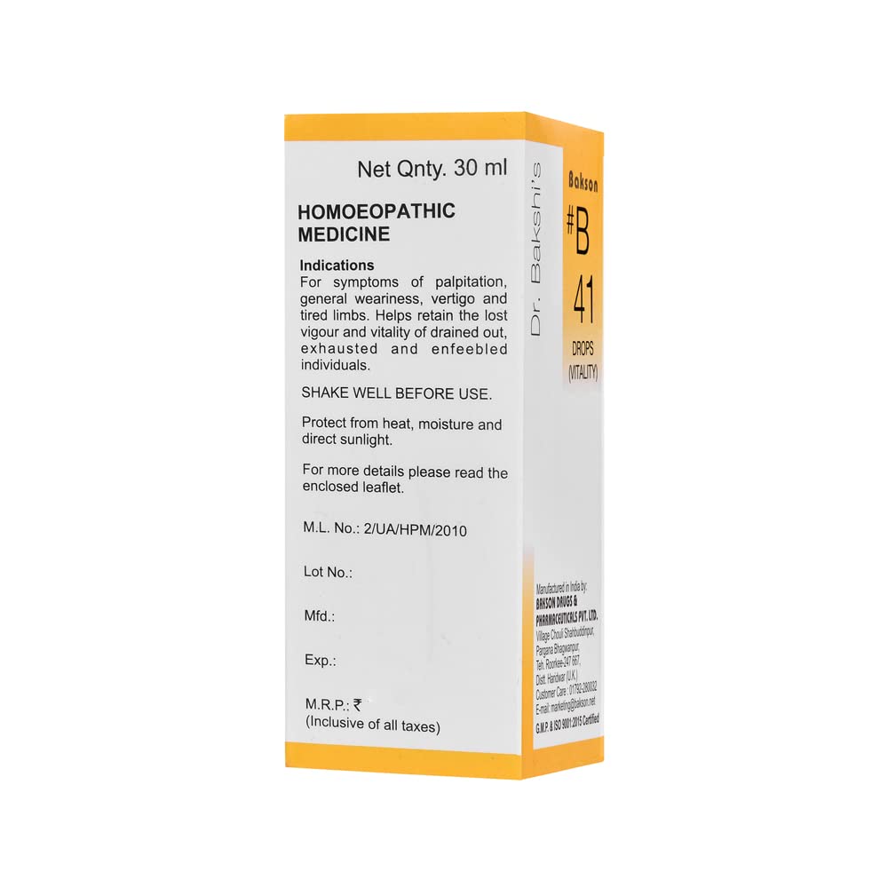 Dr. Bakshi's BAKSON'S HOMOEOPATHY # B 41 Vitality Drops (30 ml) – view 2
