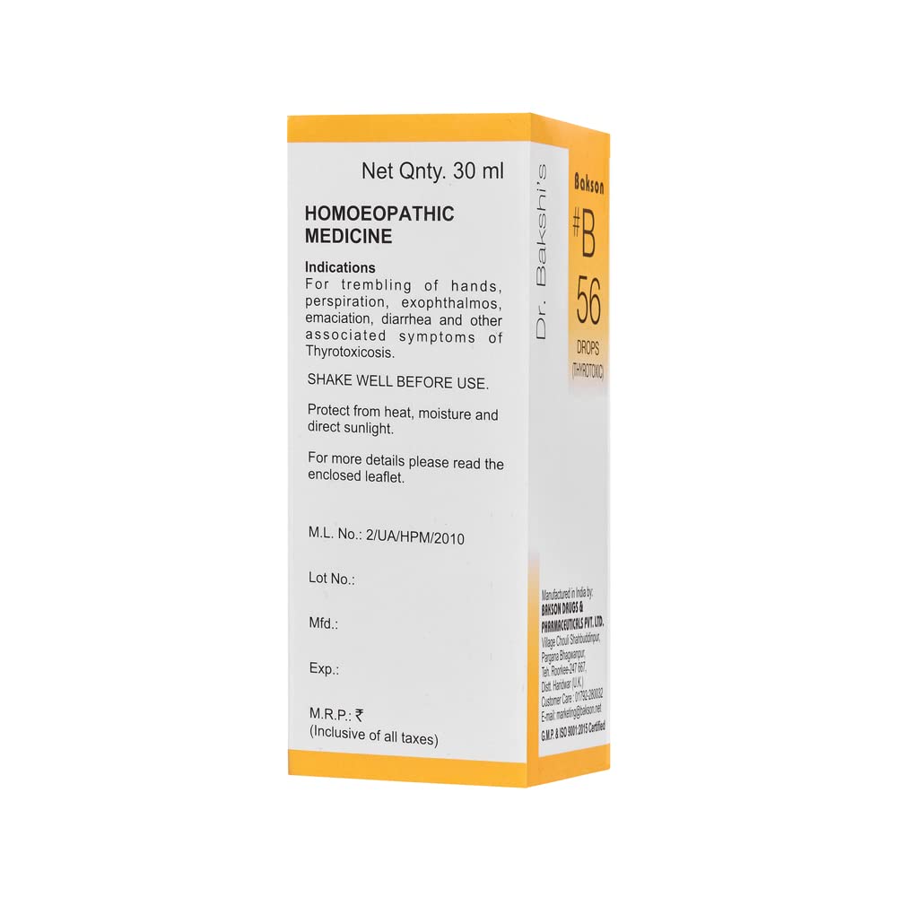 Dr. Bakshi's BAKSON'S HOMOEOPATHY # B 56 Thyrotoxic Drops (30 ml) – view 2