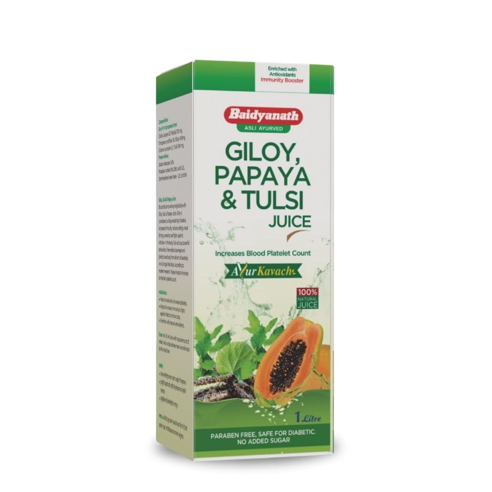 1 liter bottle of Baidyanath Giloy Papaya Tulsi juice