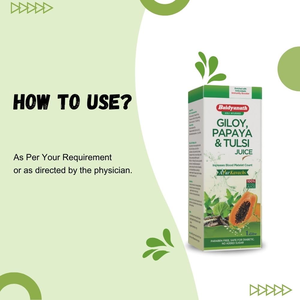 Baidyanath Giloy, Papaya & Tulsi Juice - Boost Blood Platelet Count – view 2