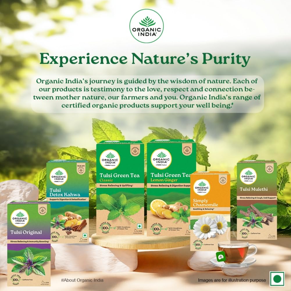 A TATA Product - Organic India Tulsi Green Tea Classic Loose Leaves - 100g, Stress Relieving, Uplifts Mood, Rich in Antioxidants, Blend of Rama, Krishna & Vana Tulsi, Certified Organic – view 7