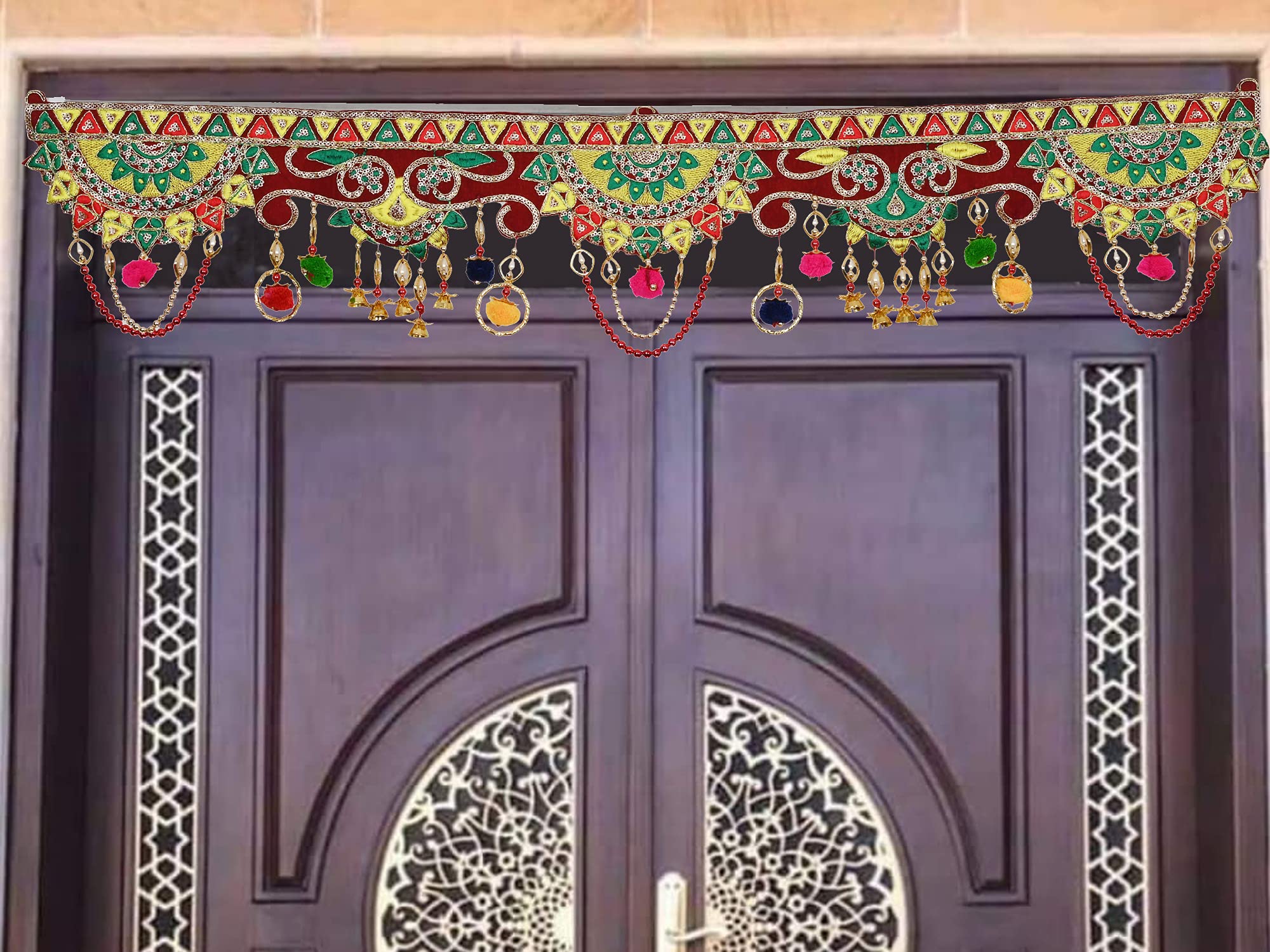 toran for Main Door Traditional bandarwal Handmade Hanging Latest Home décor mandir Decoration Entrance Main Pooja Room, Velvet Hand Embroidered (36 x 8 Inches) – view 2