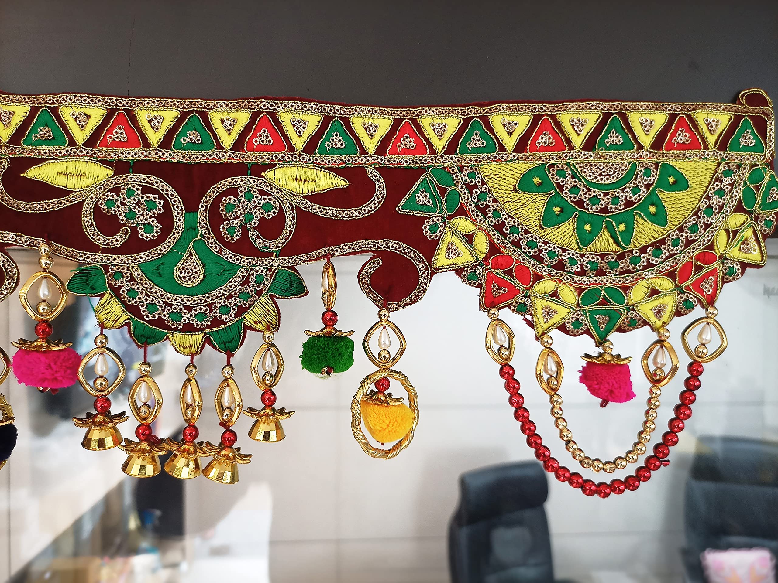 toran for Main Door Traditional bandarwal Handmade Hanging Latest Home décor mandir Decoration Entrance Main Pooja Room, Velvet Hand Embroidered (36 x 8 Inches) – view 5