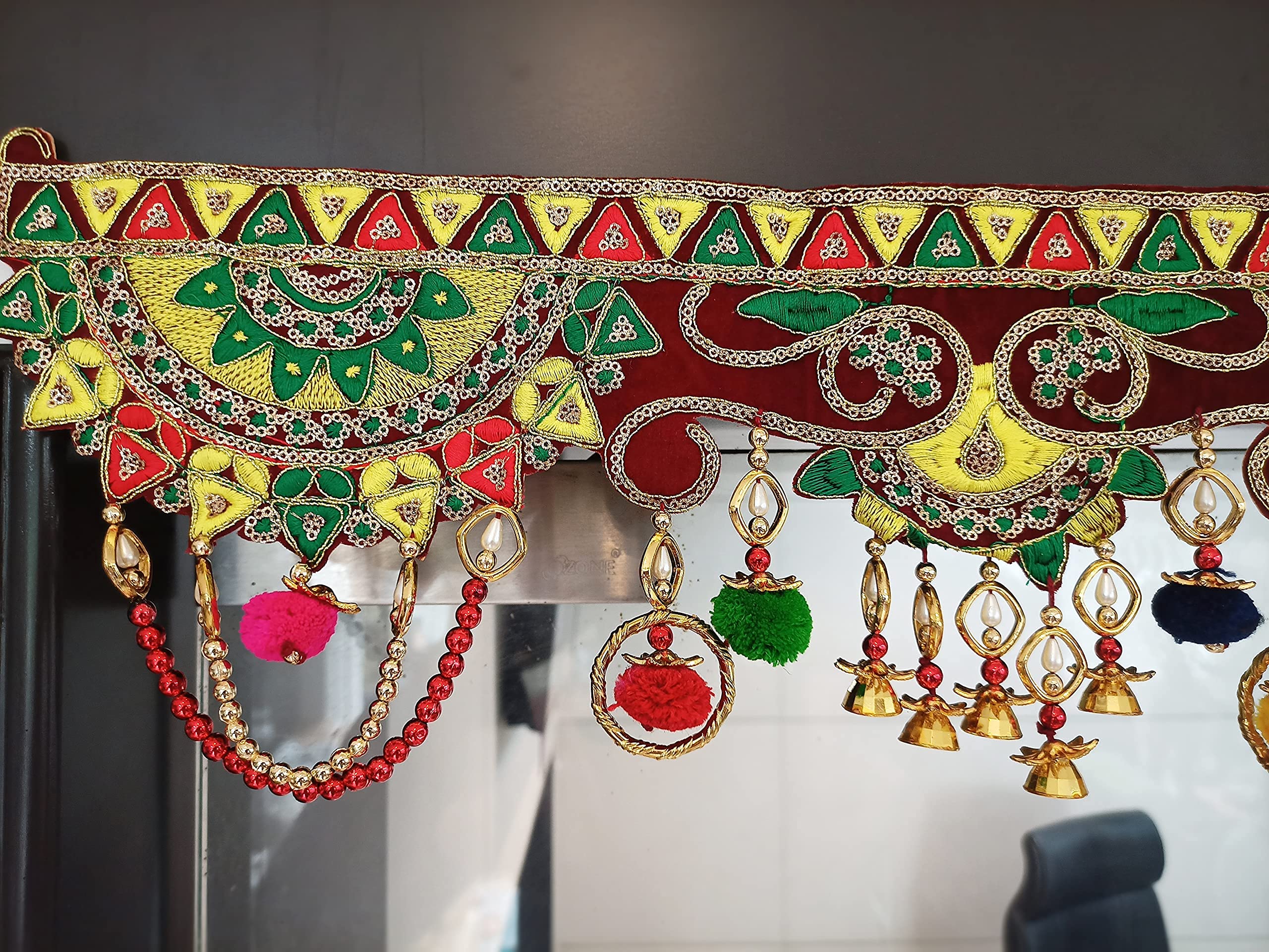 toran for Main Door Traditional bandarwal Handmade Hanging Latest Home décor mandir Decoration Entrance Main Pooja Room, Velvet Hand Embroidered (36 x 8 Inches) – view 6