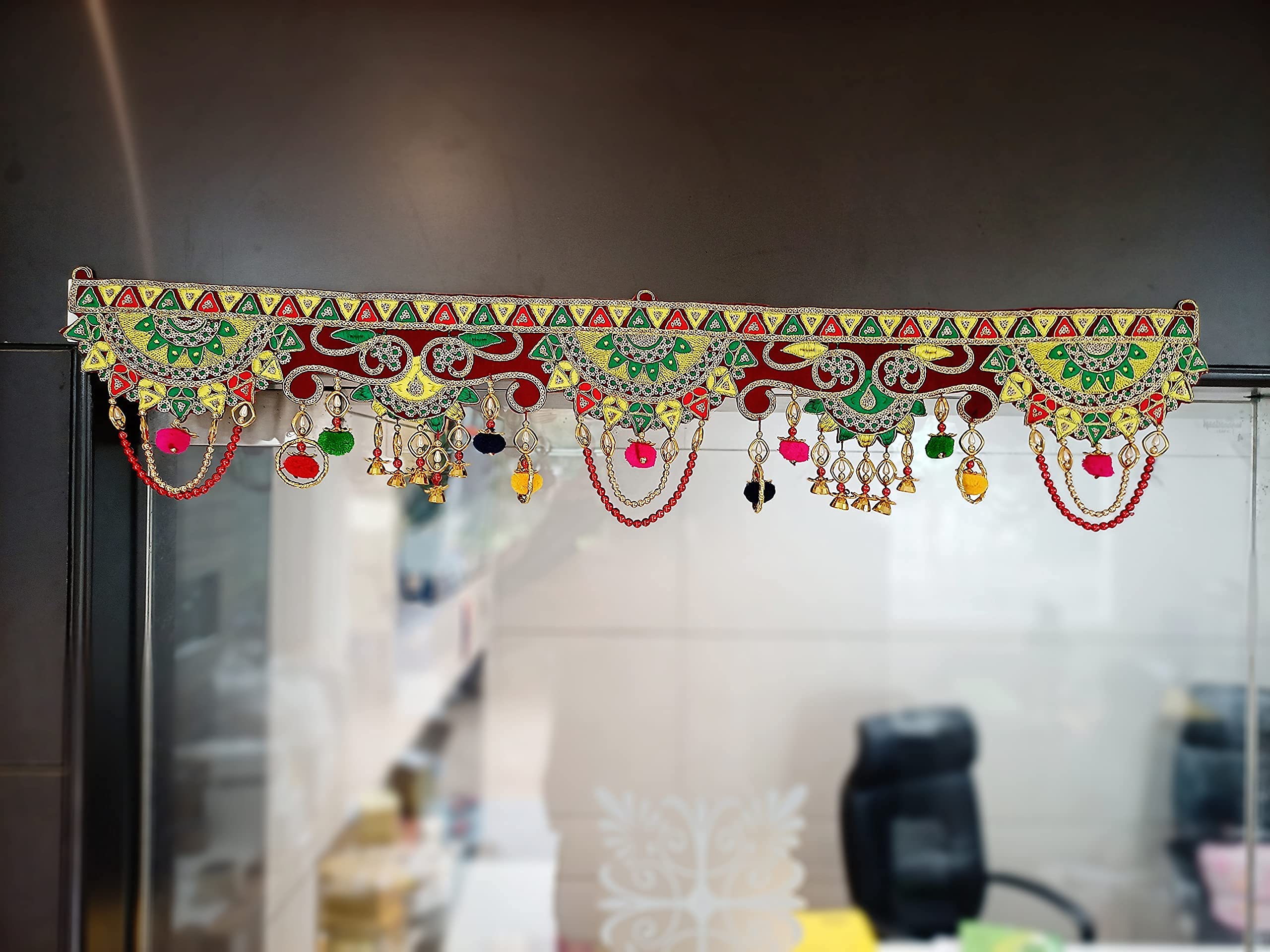 toran for Main Door Traditional bandarwal Handmade Hanging Latest Home décor mandir Decoration Entrance Main Pooja Room, Velvet Hand Embroidered (36 x 8 Inches) – view 7