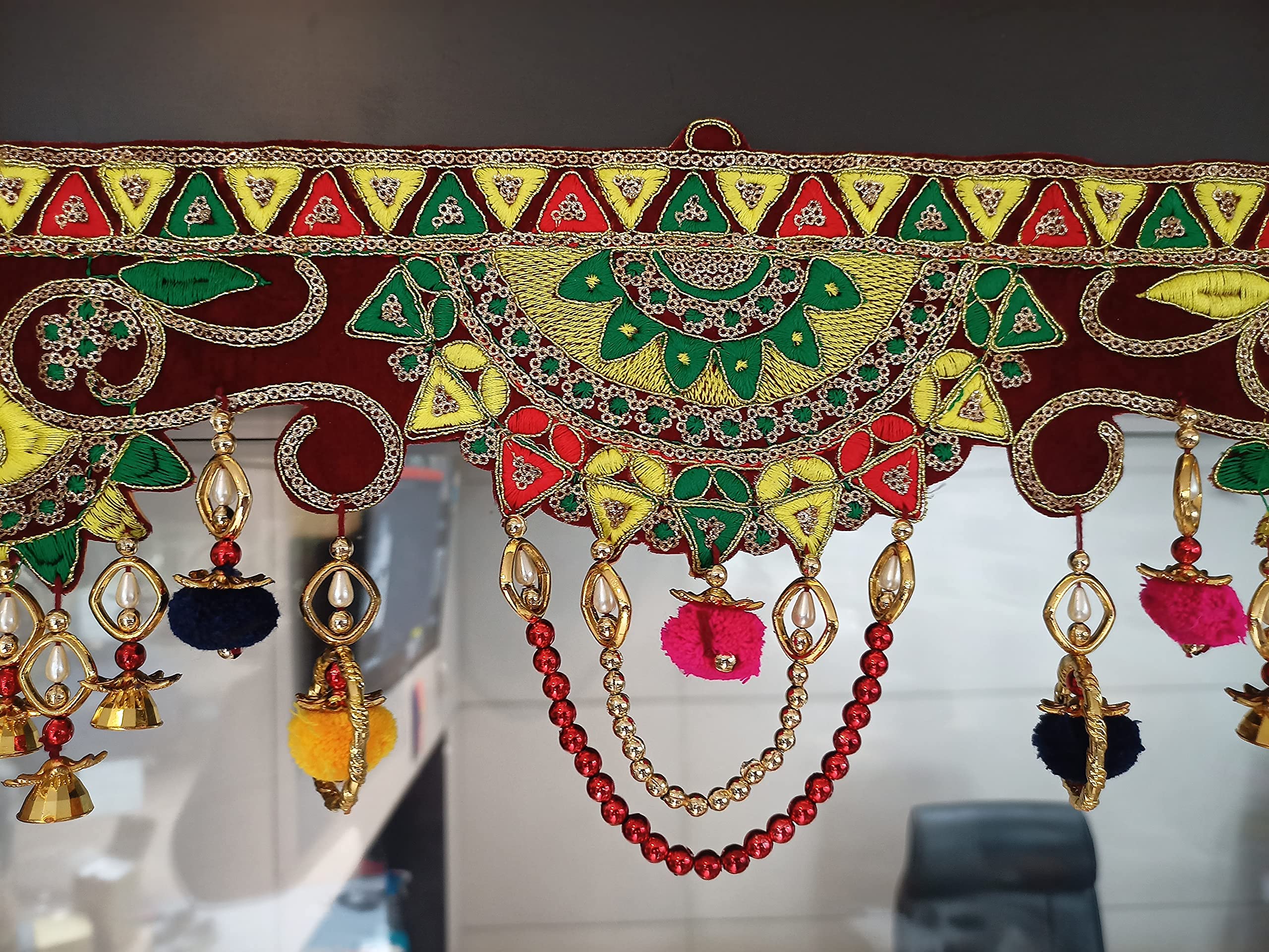 toran for Main Door Traditional bandarwal Handmade Hanging Latest Home décor mandir Decoration Entrance Main Pooja Room, Velvet Hand Embroidered (36 x 8 Inches) – view 9