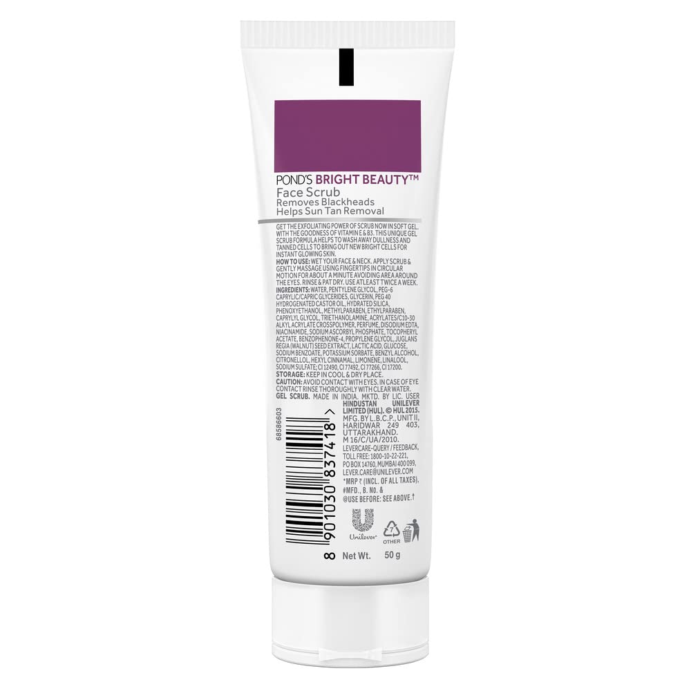 POND'S Bright Beauty Face Scrub, Deep Clean But Mild On Skin, Exfoliate, Remove Blackheads & Sun Tan, Gel Scrub, Bright Glowing Skin, 50 g – view 2