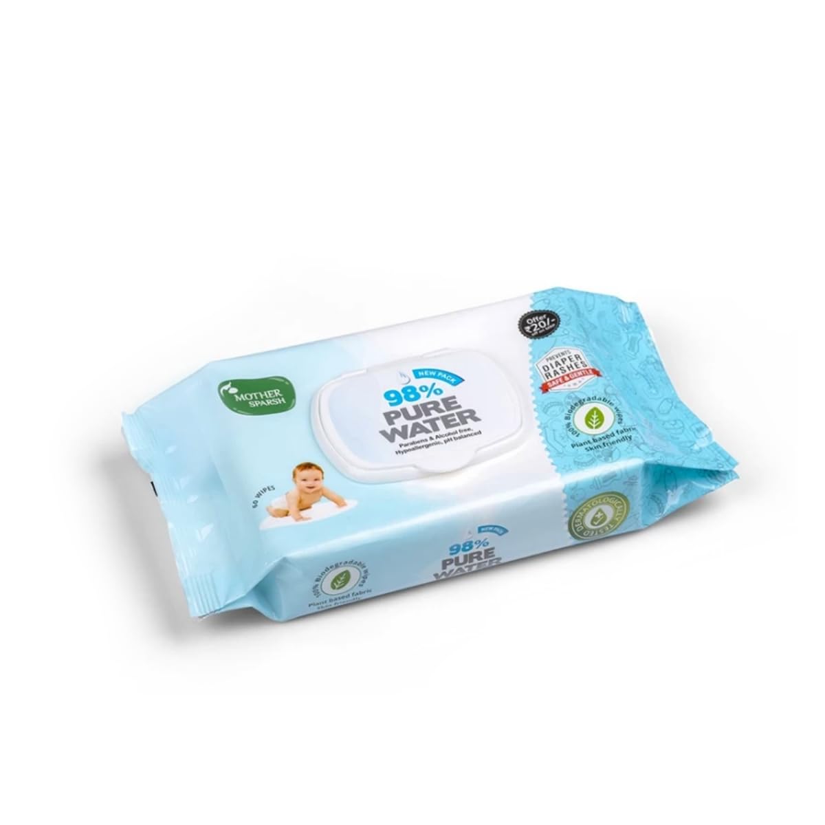 Mother Sparsh baby wipes pack in white pouch with lid