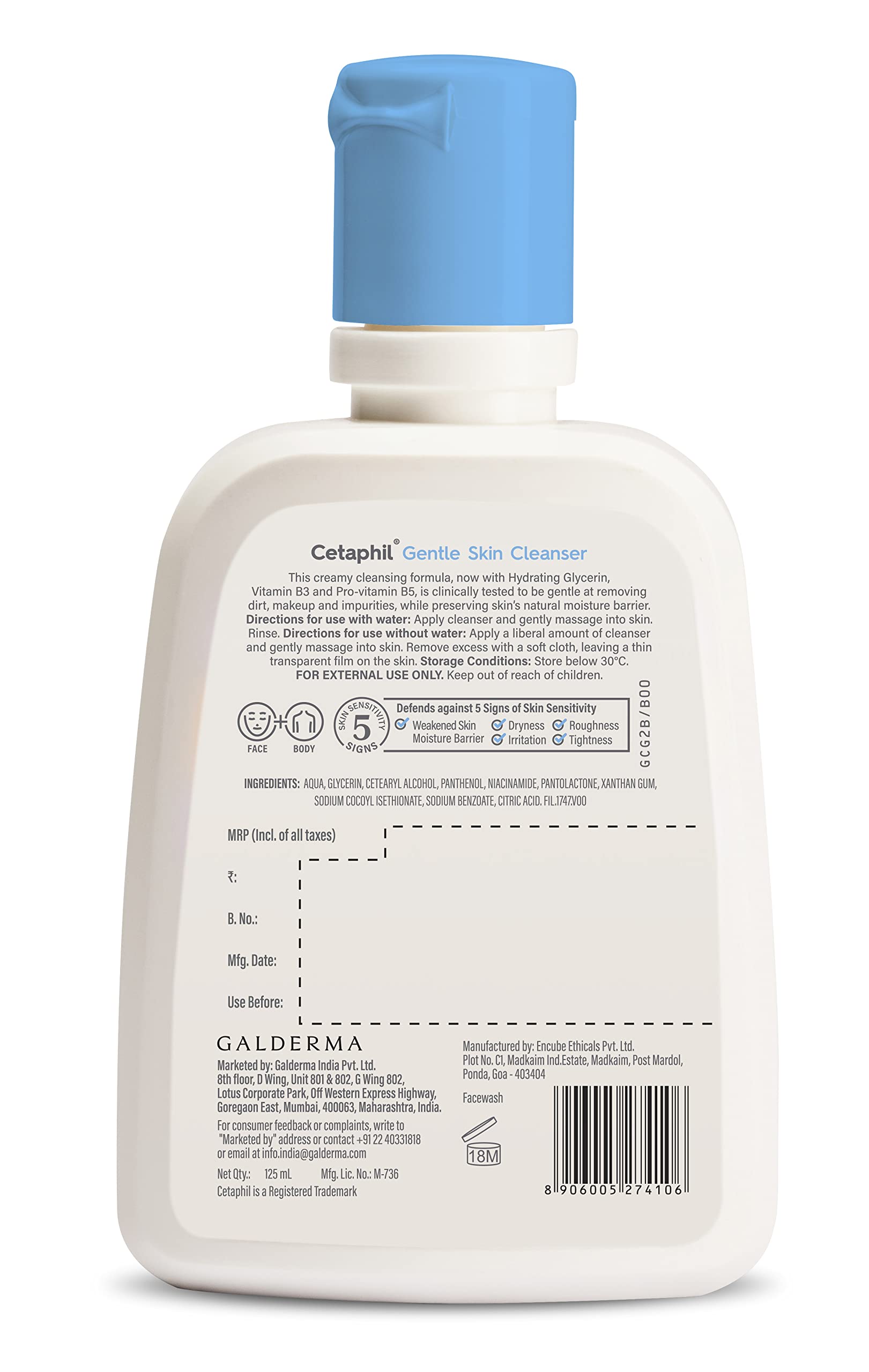 Cetaphil Face Wash Gentle Skin Cleanser for Dry to Normal, Sensitive Skin, 125 ml Hydrating Face Wash with Niacinamide, Vitamin B5 – view 2