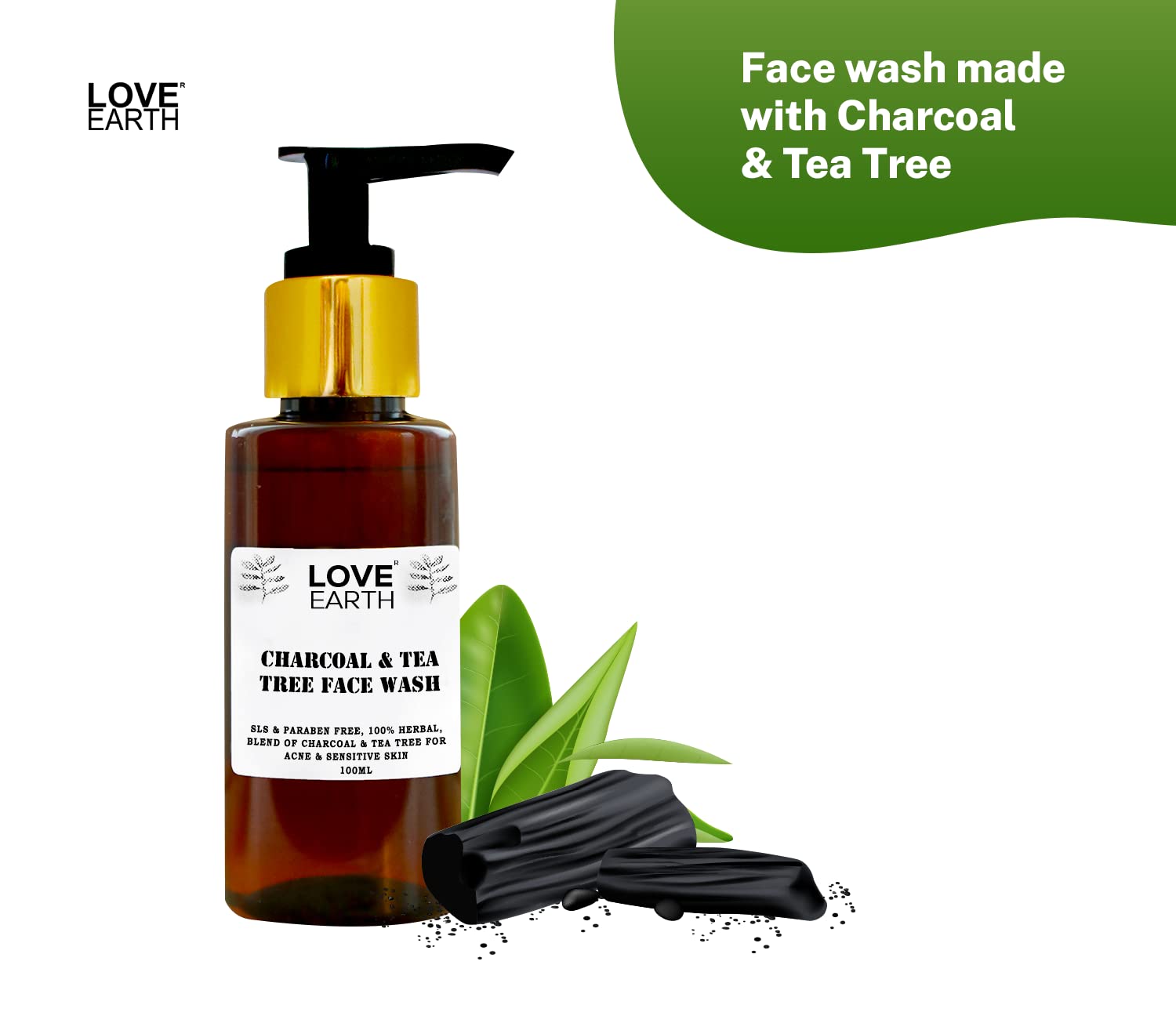 Love Earth Charcoal Tea Tree Face Wash for Oil Control, Acne & Detox 100ml – view 2