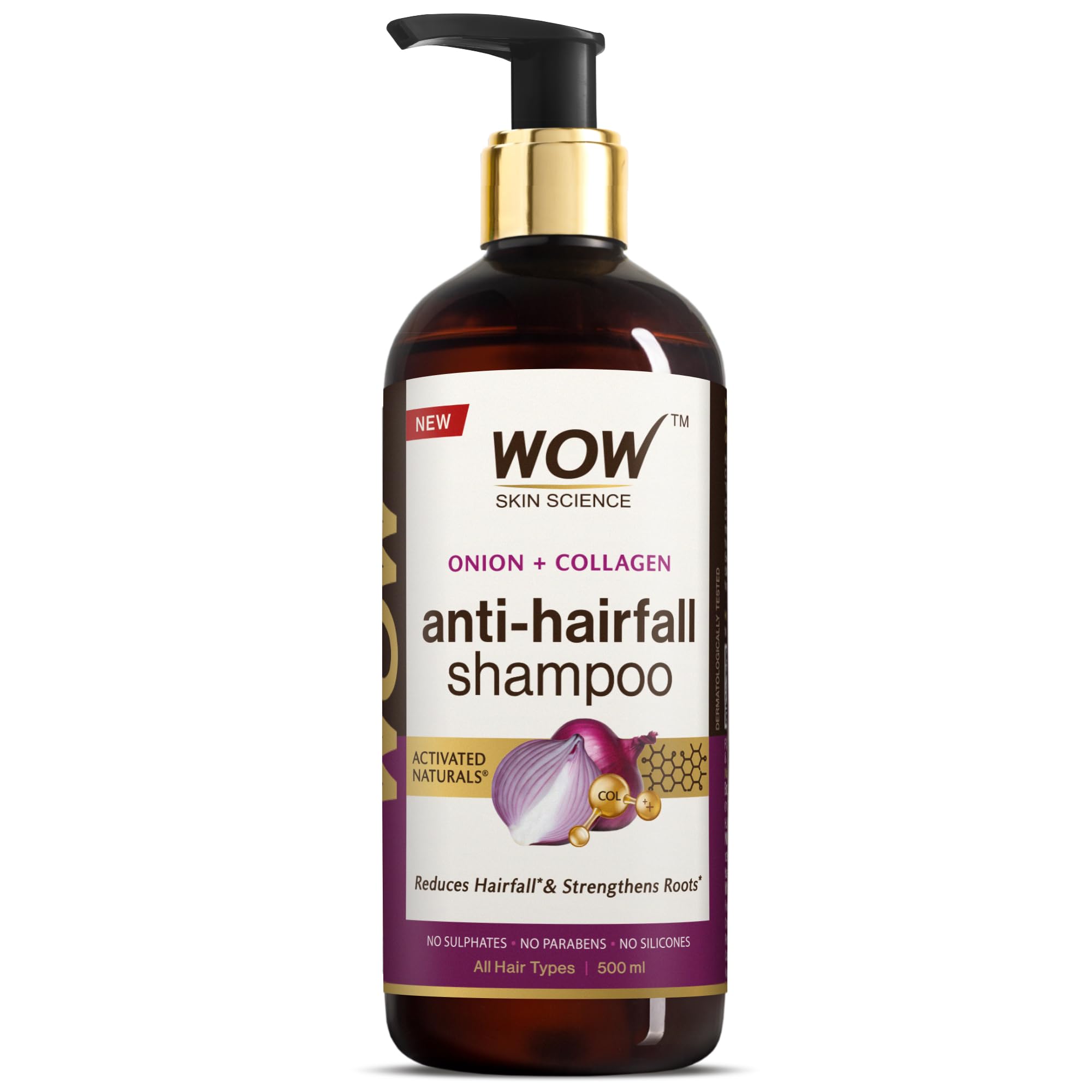 Front view of WOW Skin Science Onion and Collagen shampoo 500ml