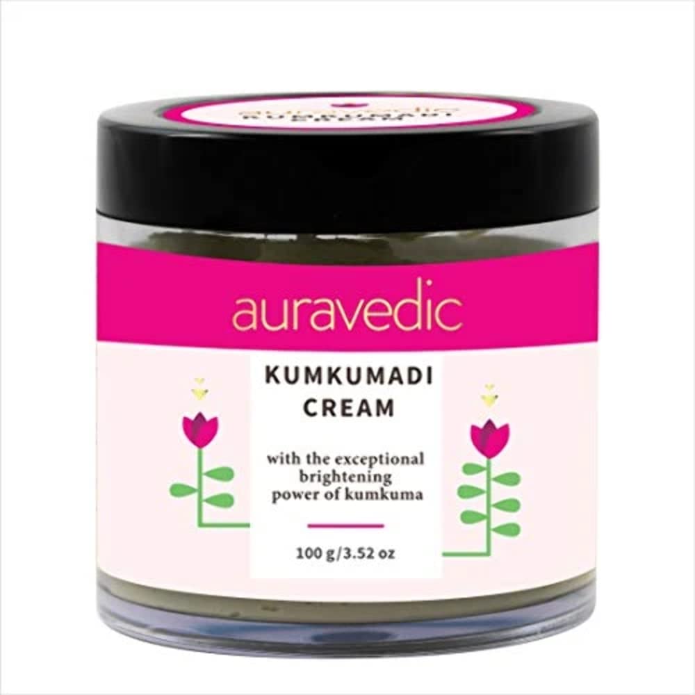 Auravedic Kumkumadi cream jar with Ayurvedic glow skin formula