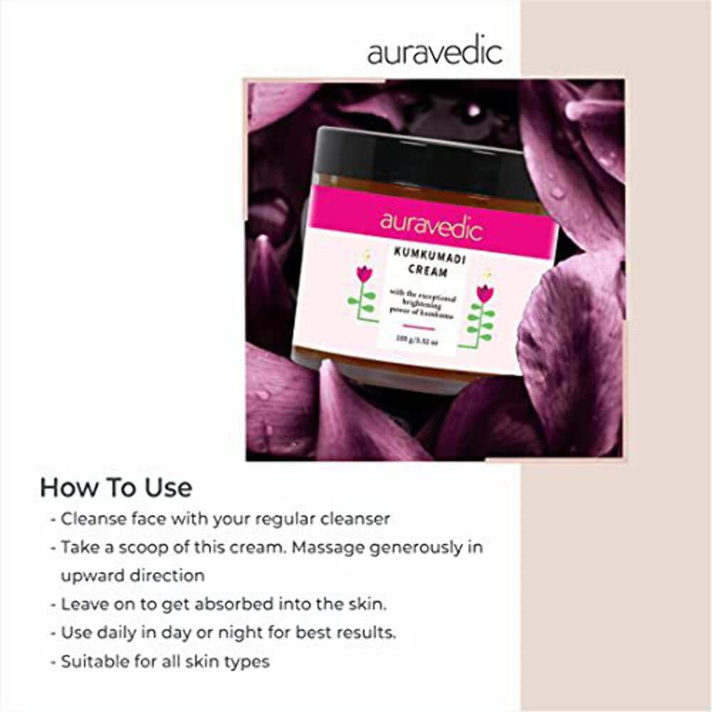 Auravedic Kumkumadi Face Cream For Glowing Skin With Kumkumadi Oil For Face 100g Pigmentation Cream Moisturizer For Dark Spots Detan Blemishes – view 3