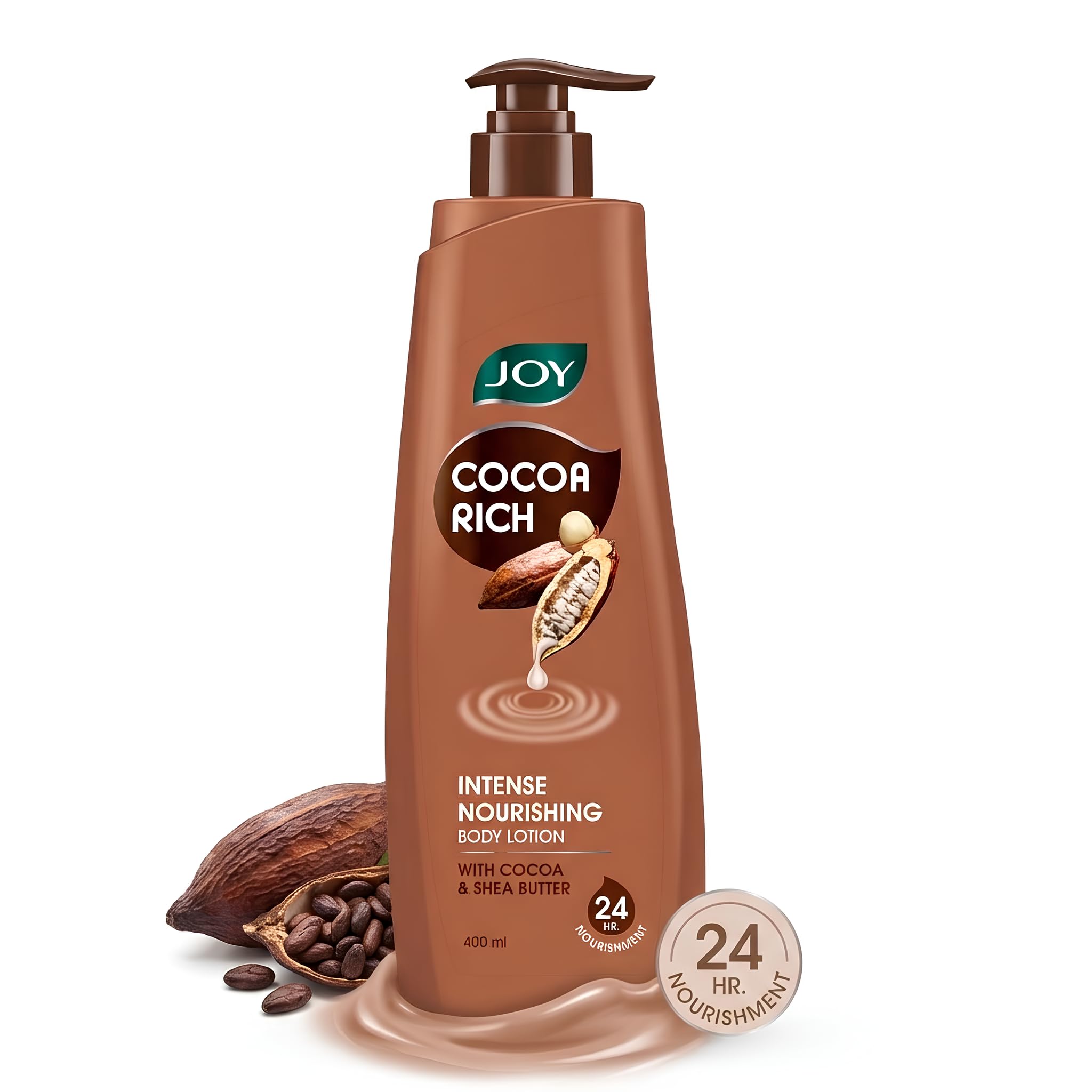Front view of Joy Cocoa Rich body lotion bottle