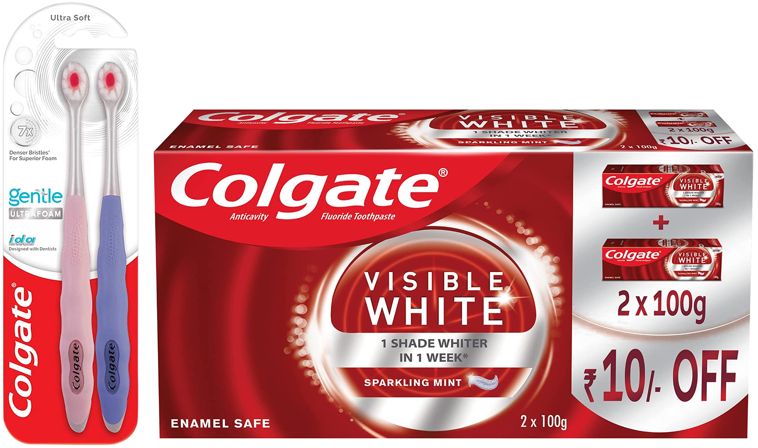 Colgate toothbrush and 200g Visible White toothpaste combo pack