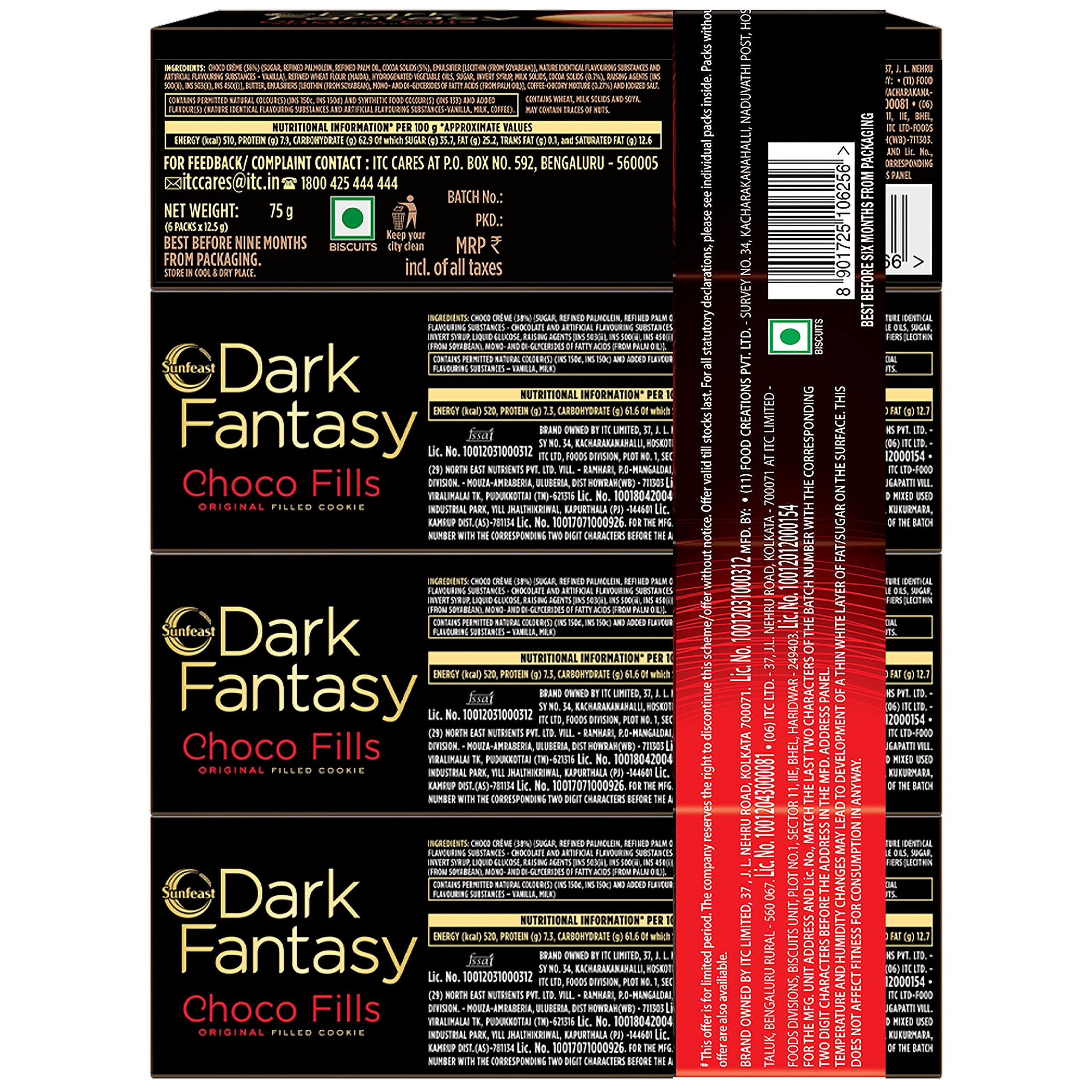 Sunfeast Dark Fantasy Choco Fills, 75g (Buy 3 Get 1 Free), Original Filled Cookies with Choco Crème – view 2