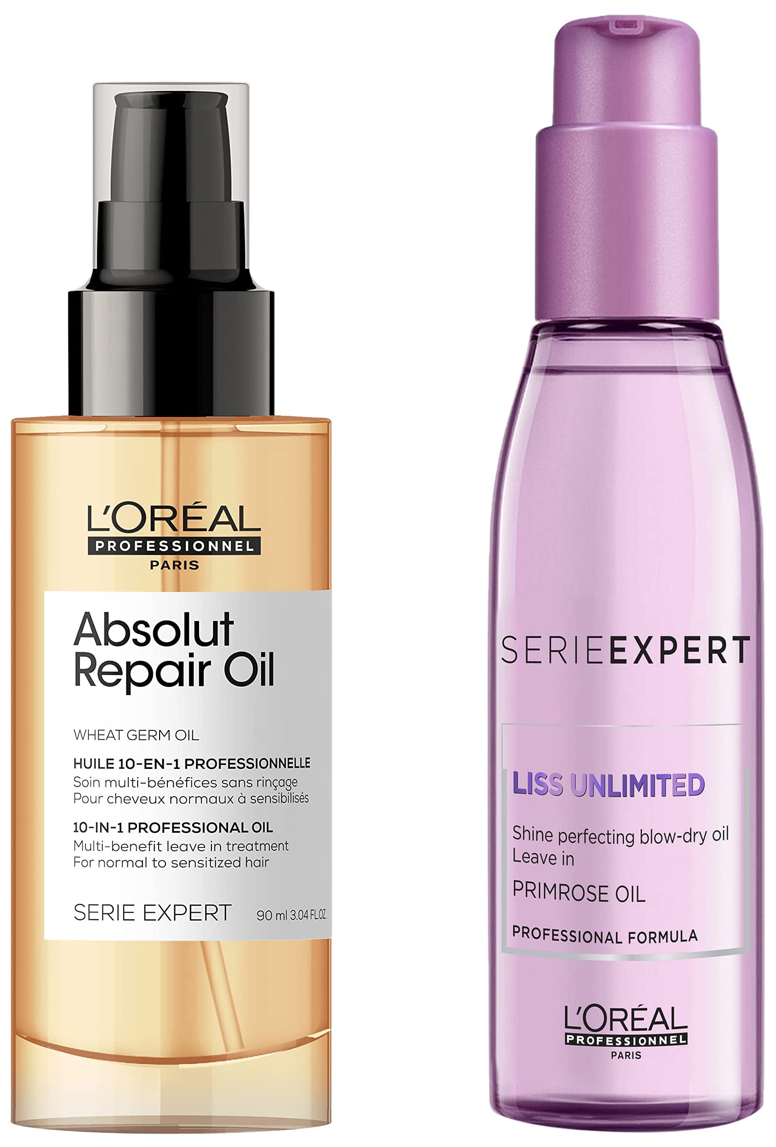L'Oréal Professionnel Absolut Repair Oil 10-In-1 Multi-Benefit Leave-In Hair Serum, 90Ml & L'Oréal Professionnel Serie Expert Liss Unlimited Blow Dry Serum 125 Ml, For Frizz-Free Hair