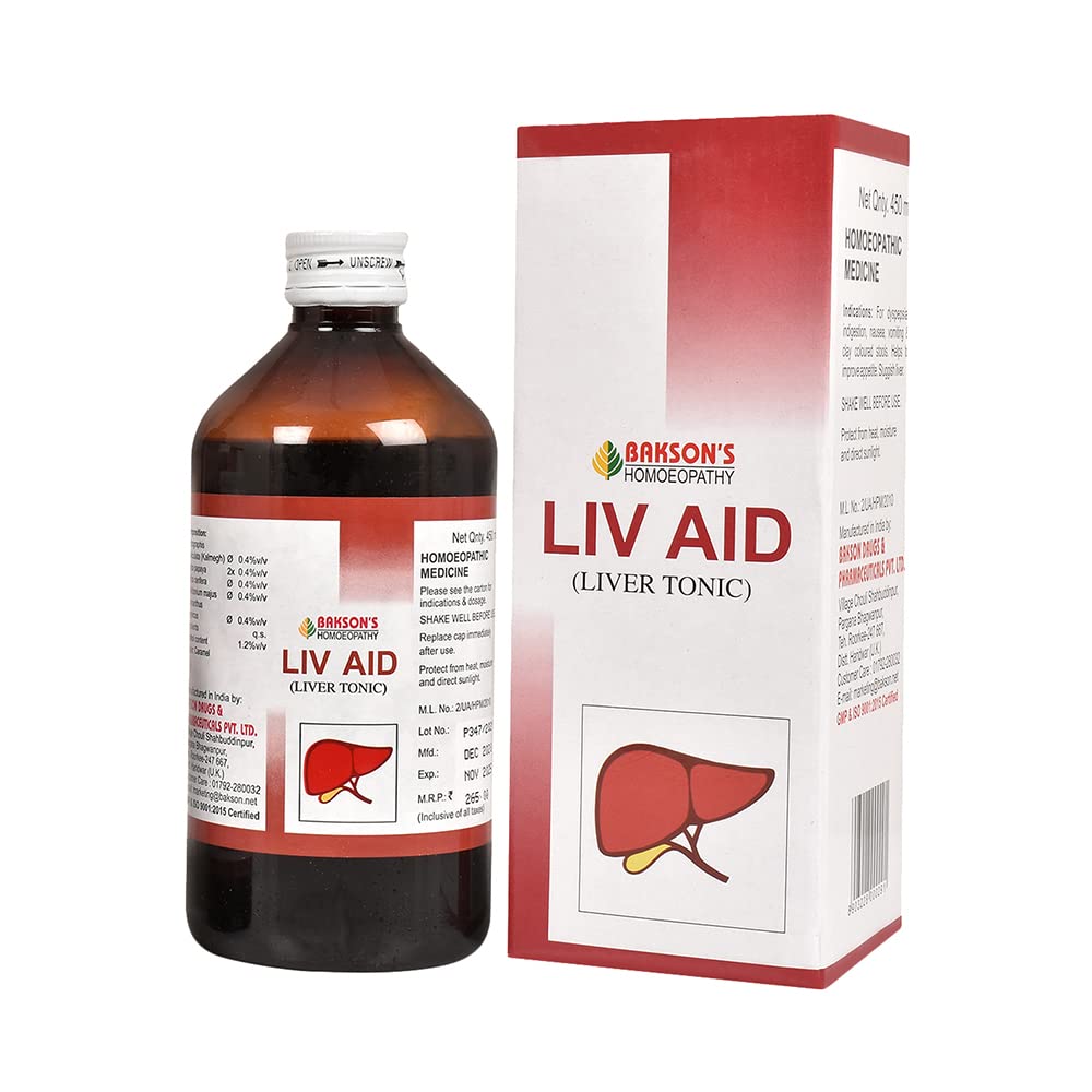 Bakson's Homoeopathy Liv Aid Syrup 450 ml packaging front view