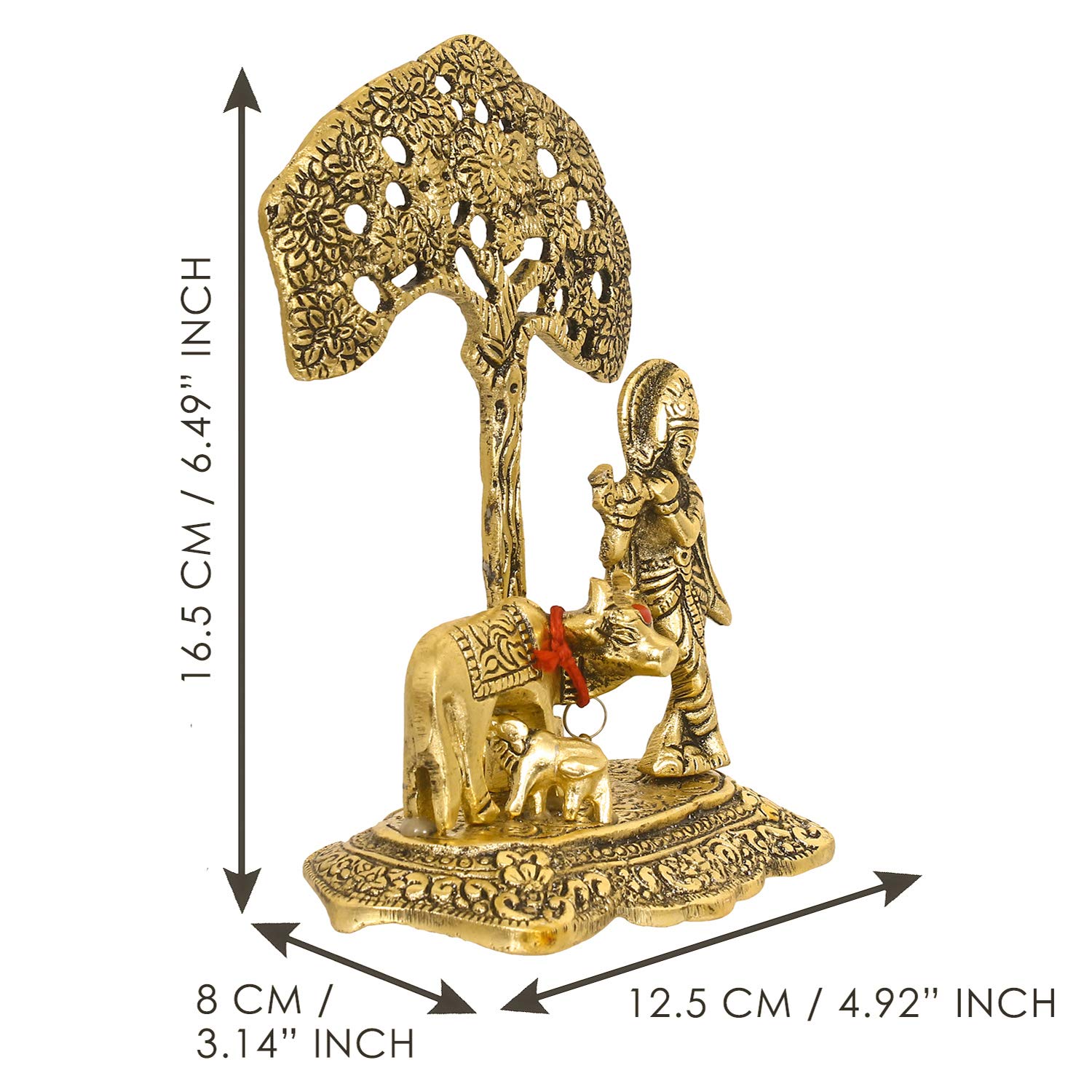 eCraftIndia Designer Peacock Rakhi, Lord Krishna Idol Playing Flute Under Tree with Cow and Calf Showpiece, Roli Chawal Pack, Raksha Bandhan Greeting Card - Rakhi Gift Hamper for Brother, Bhaiya, Bhai – view 4