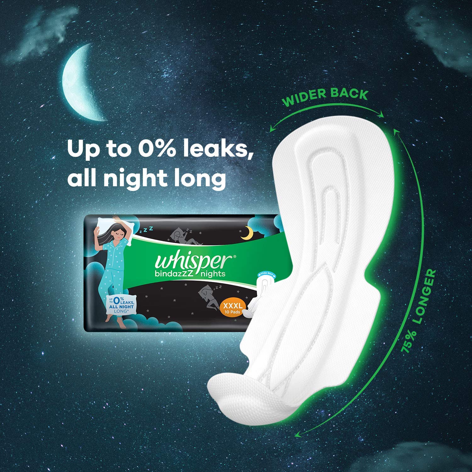 Whisper Bindazzz Night Sanitary Pads – view 3