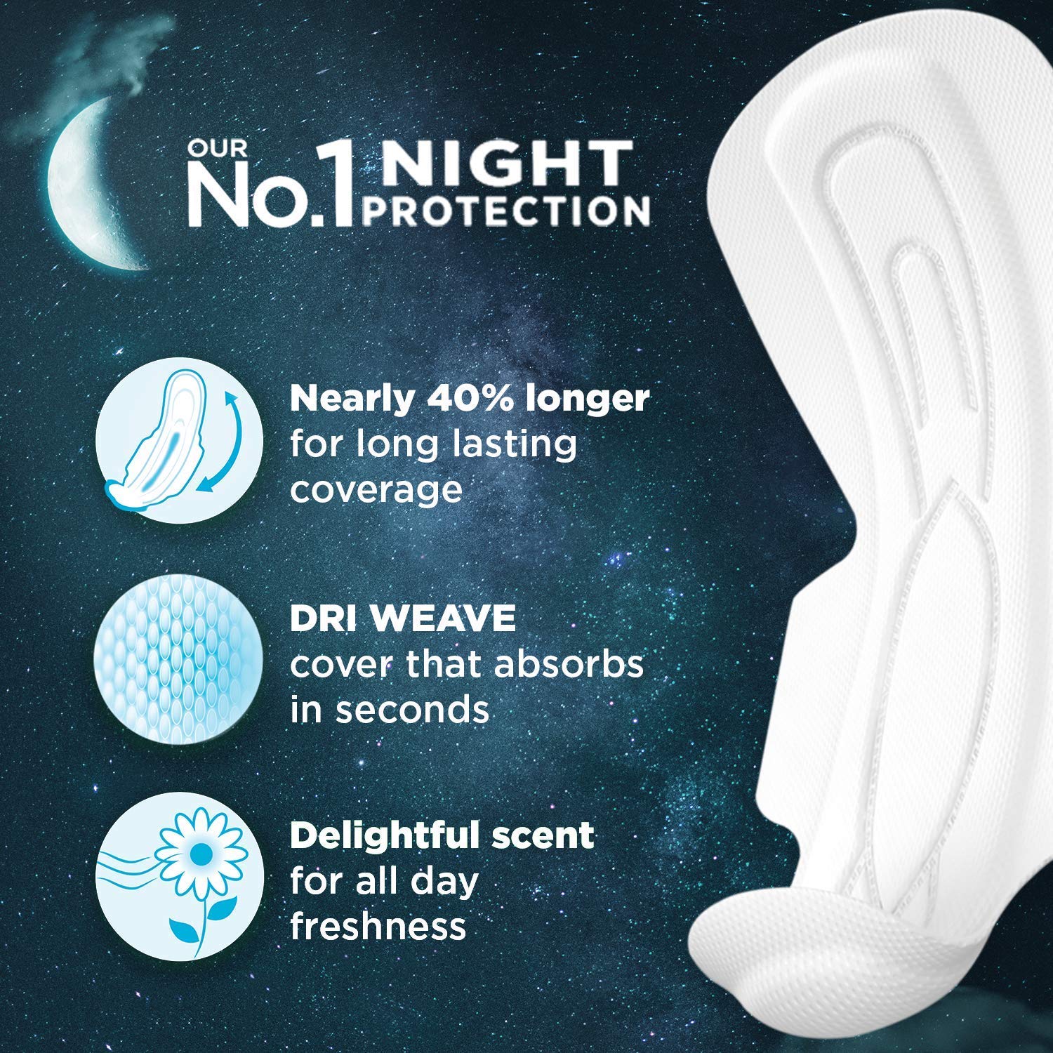Whisper Bindazzz Night Sanitary Pads – view 4