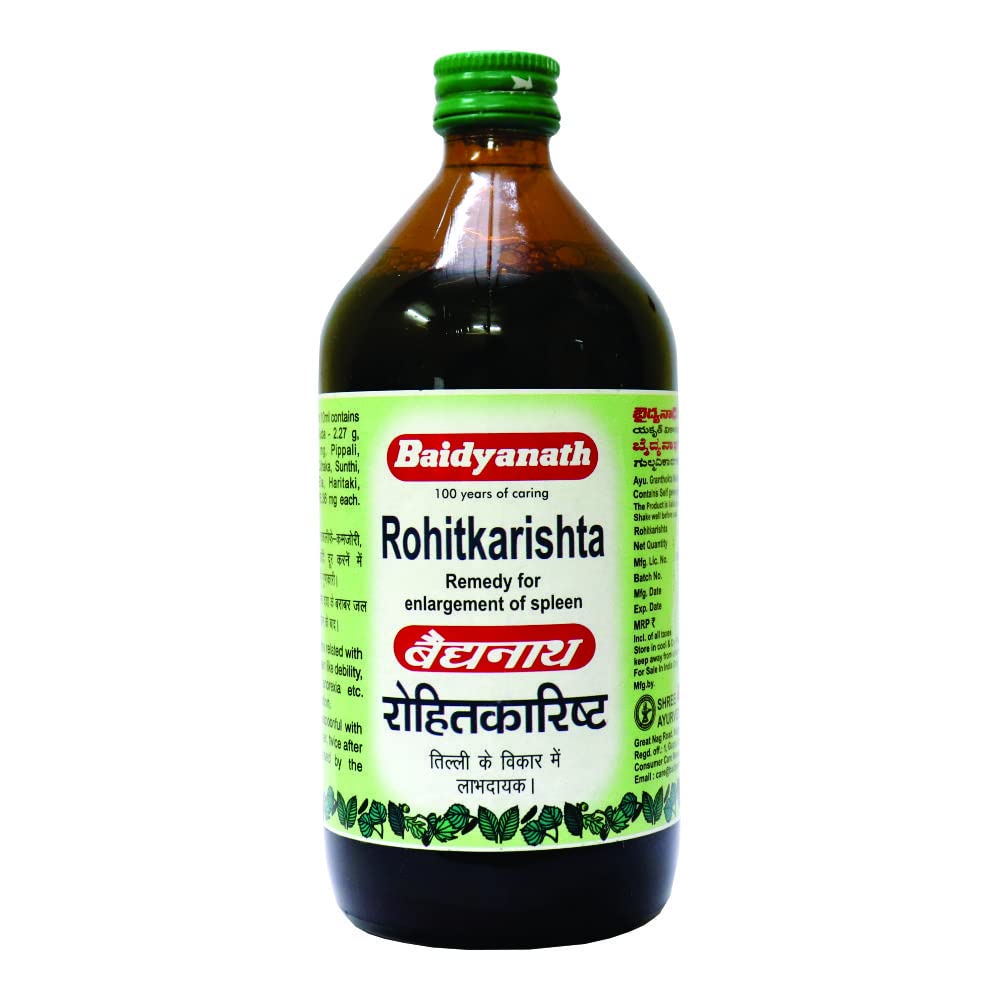 Baidyanath Rohitkarishta herbal syrup bottle, 450 ml Ayurvedic liquid