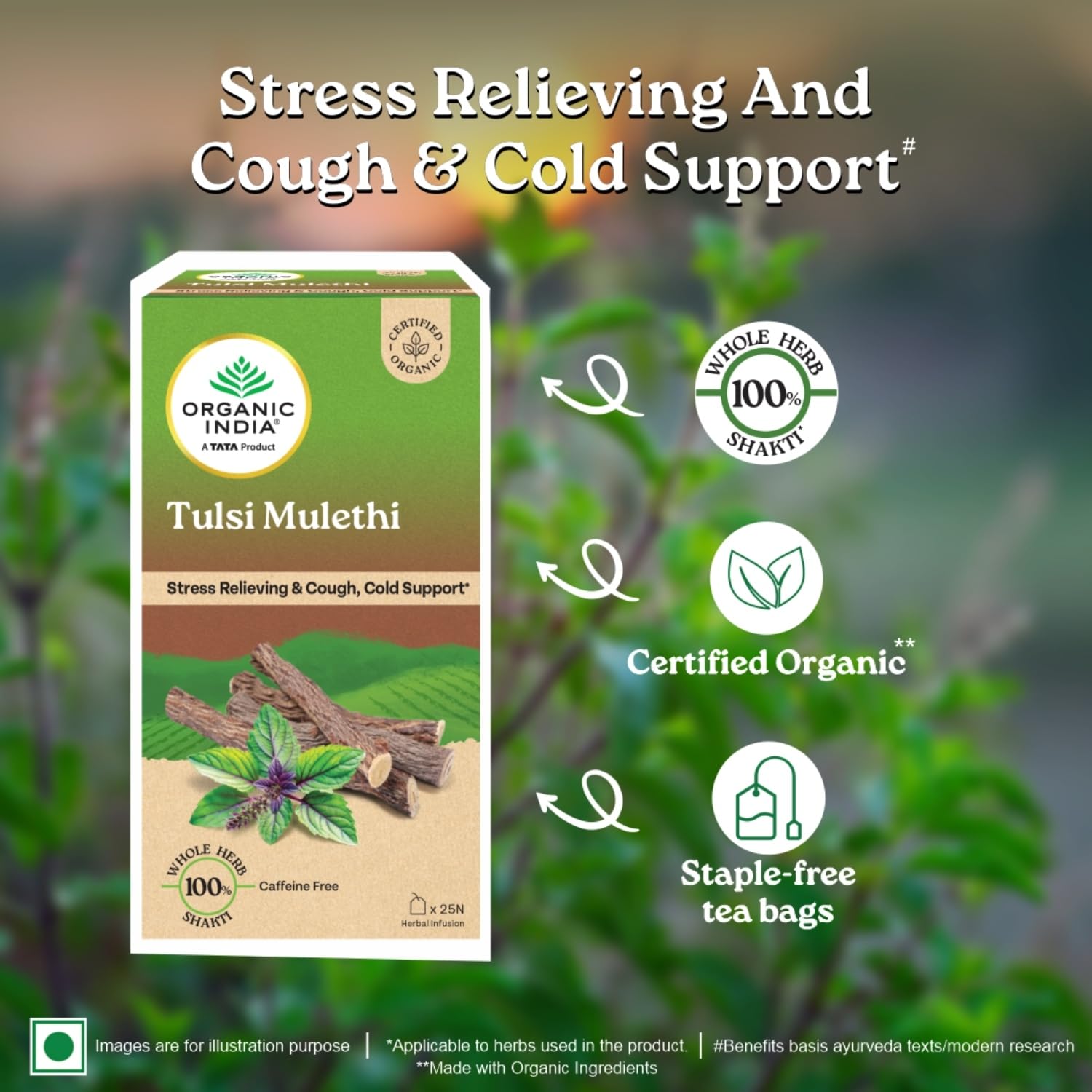 A TATA Product - Organic India Tulsi Mulethi - 25 Tea Bags, Rich in Antioxidants, Eases Cough & Cold Symptoms, Stress Relieving, Boosts Immunity, Caffeine-Free, Whole Herbs Certified Organic – view 3