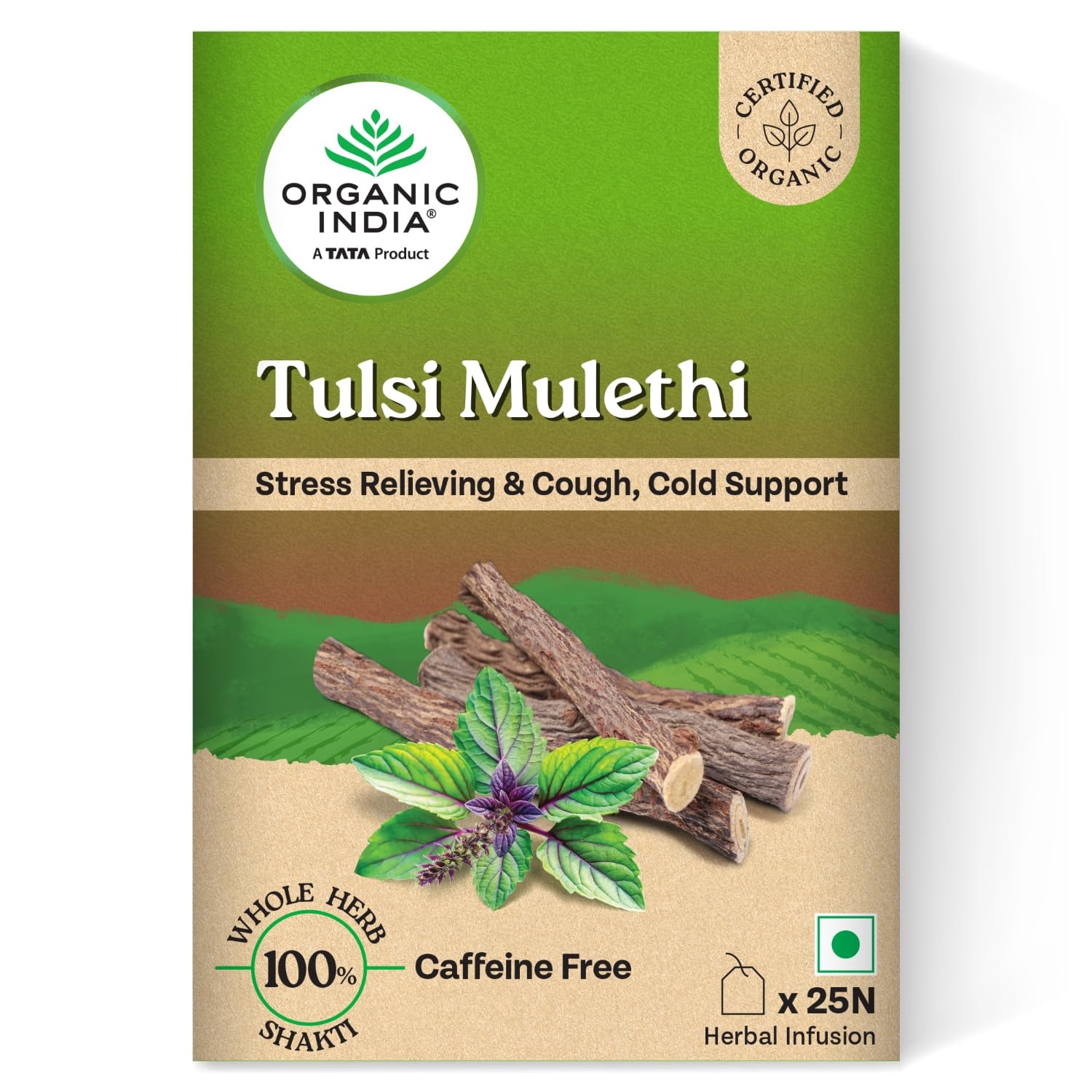 A TATA Product - Organic India Tulsi Mulethi - 25 Tea Bags, Rich in Antioxidants, Eases Cough & Cold Symptoms, Stress Relieving, Boosts Immunity, Caffeine-Free, Whole Herbs Certified Organic – view 4