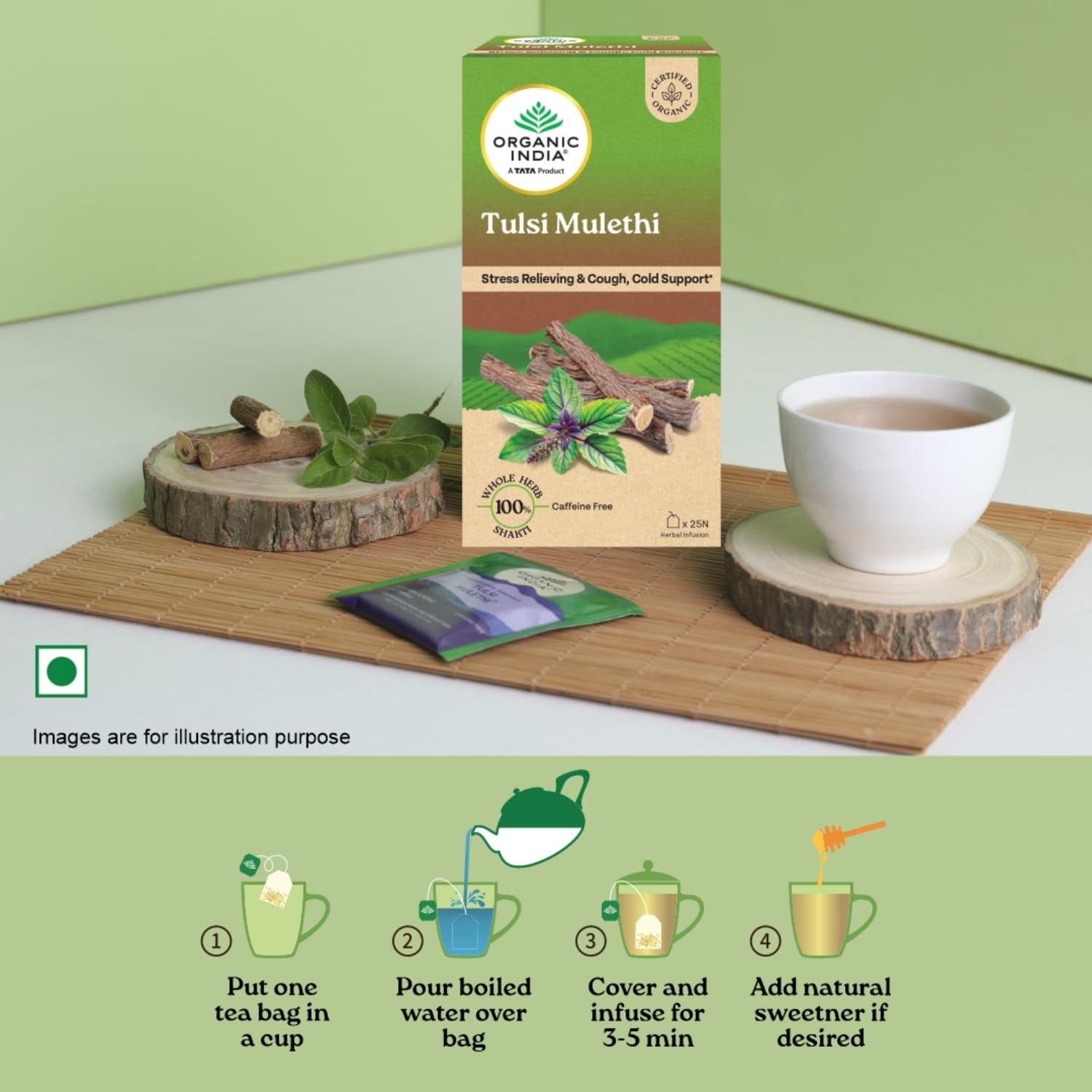 A TATA Product - Organic India Tulsi Mulethi - 25 Tea Bags, Rich in Antioxidants, Eases Cough & Cold Symptoms, Stress Relieving, Boosts Immunity, Caffeine-Free, Whole Herbs Certified Organic – view 6