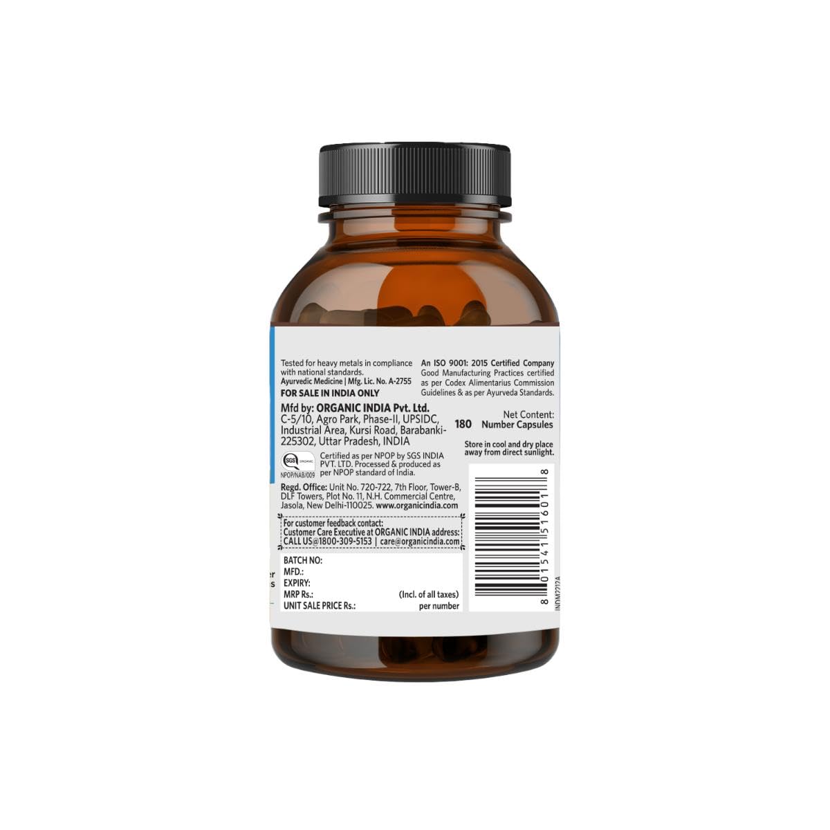 A TATA Product - Organic India Breathe Free - 180 Veg Capsules, Relieve Shortness of Breath, Wet & Dry Cough, Congestion & Respiratory Complications, Improves Lung Capacity, GMP & NPOP Certified Organic – view 3