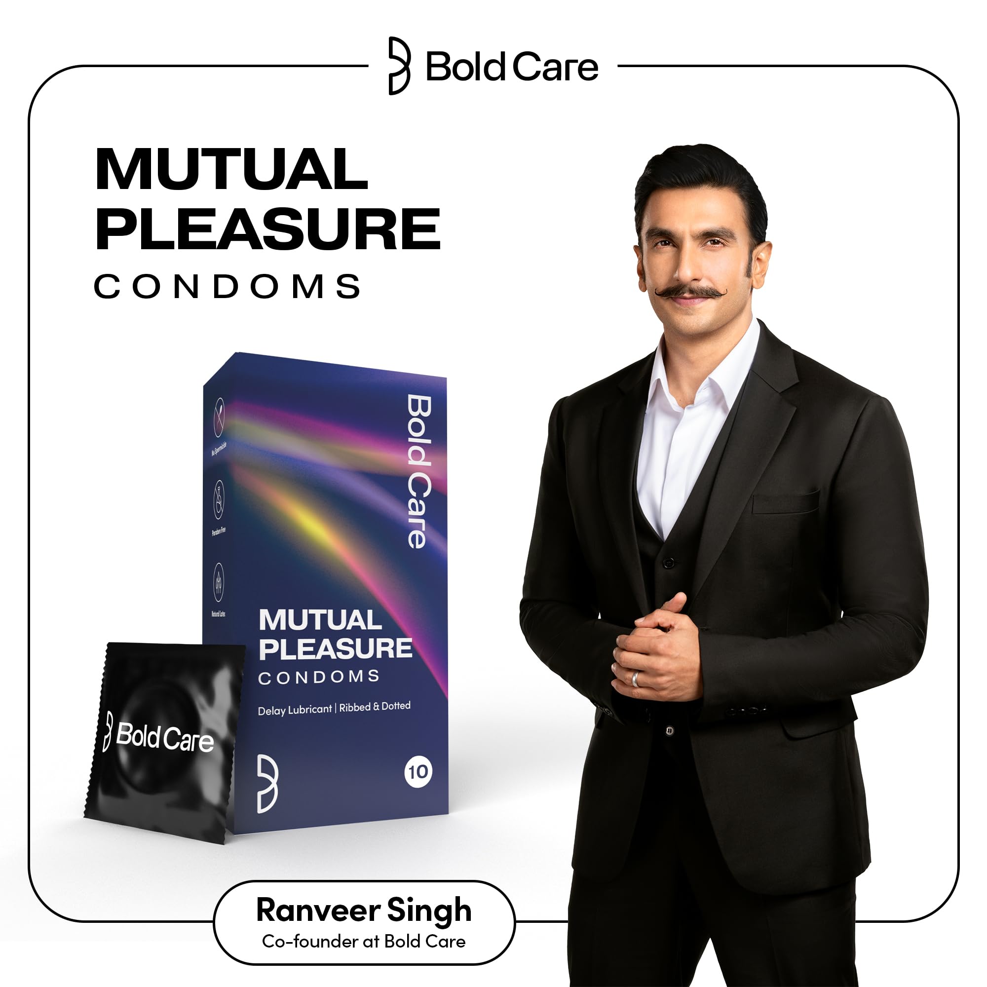 Bold Care Mutual Pleasure Dotted (576 Dots), Ribbed & D-LAY Condoms (Pack of 10) – view 2
