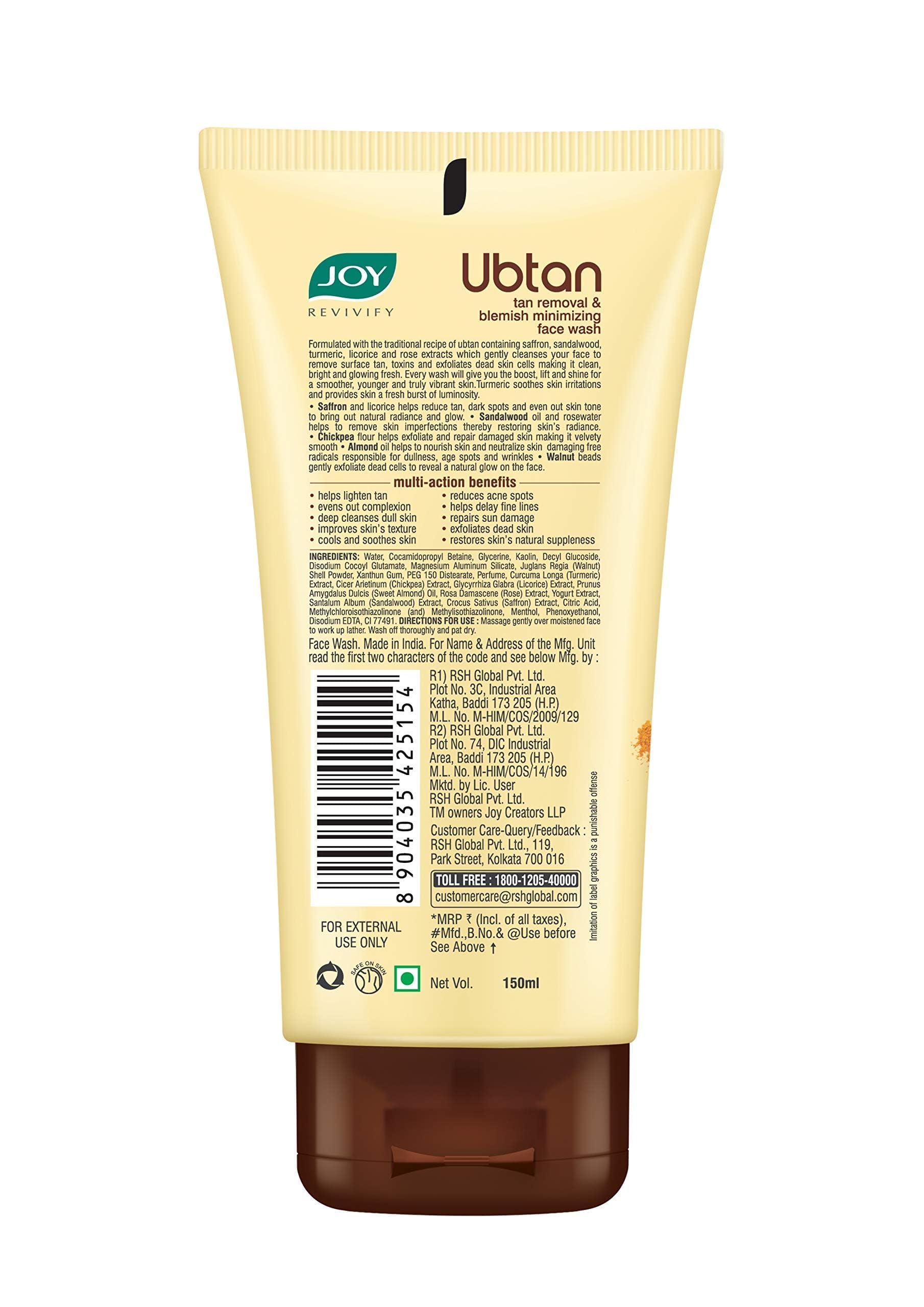 Joy Ubtan Tan Removal Face Wash 150ml x 2 – view 8