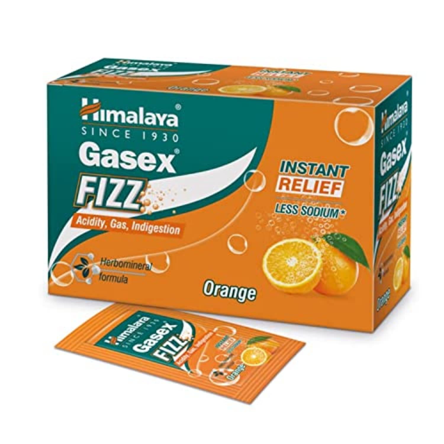Himalaya Gasex Fizz orange sachet box for digestive use