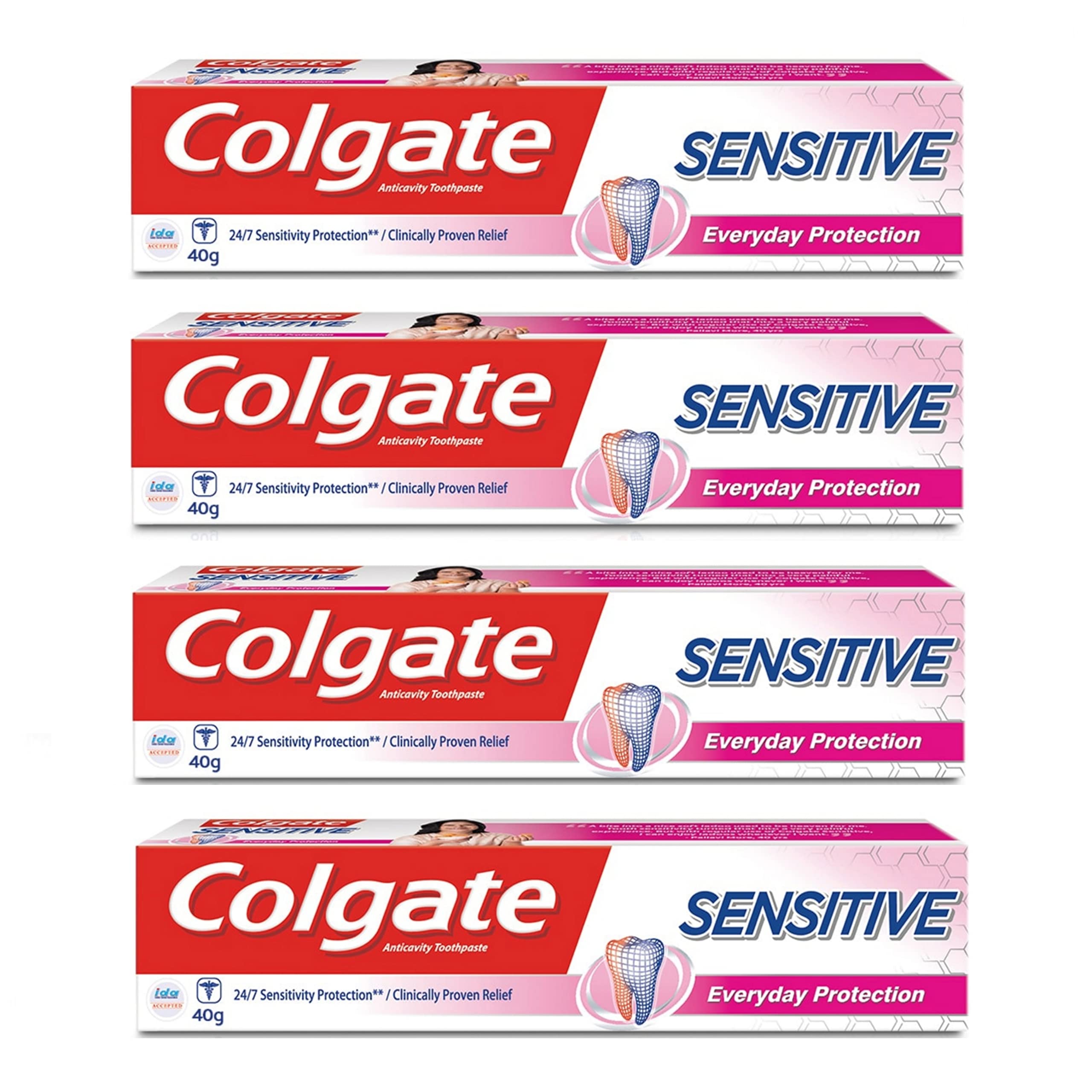 Three Colgate Sensitive Everyday Protection toothpaste tubes, 40 g each