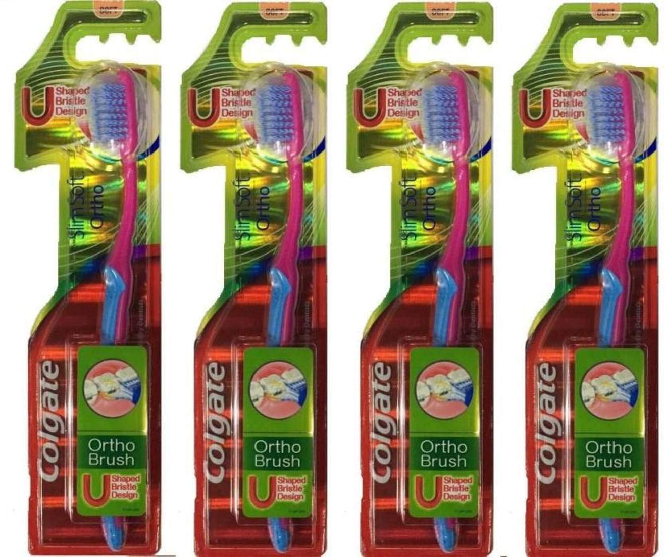 Colgate Ortho Brush pink adult manual toothbrush four-piece pack