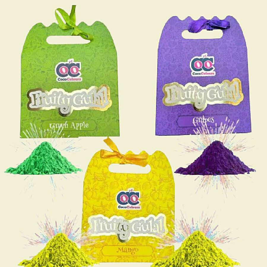 Coco colours Holi Fruity Gulal - Green, Purple & Yellow 300 g – view 8