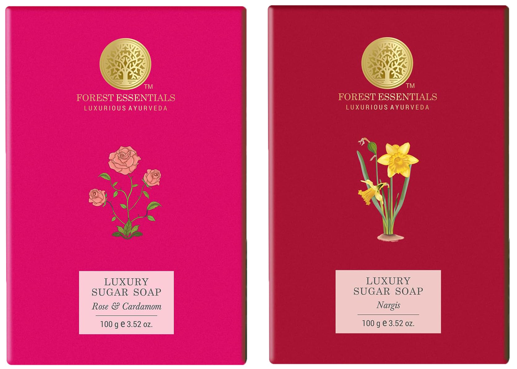 Boxed Forest Essentials luxury sugar soap combo with Nargis and Rose